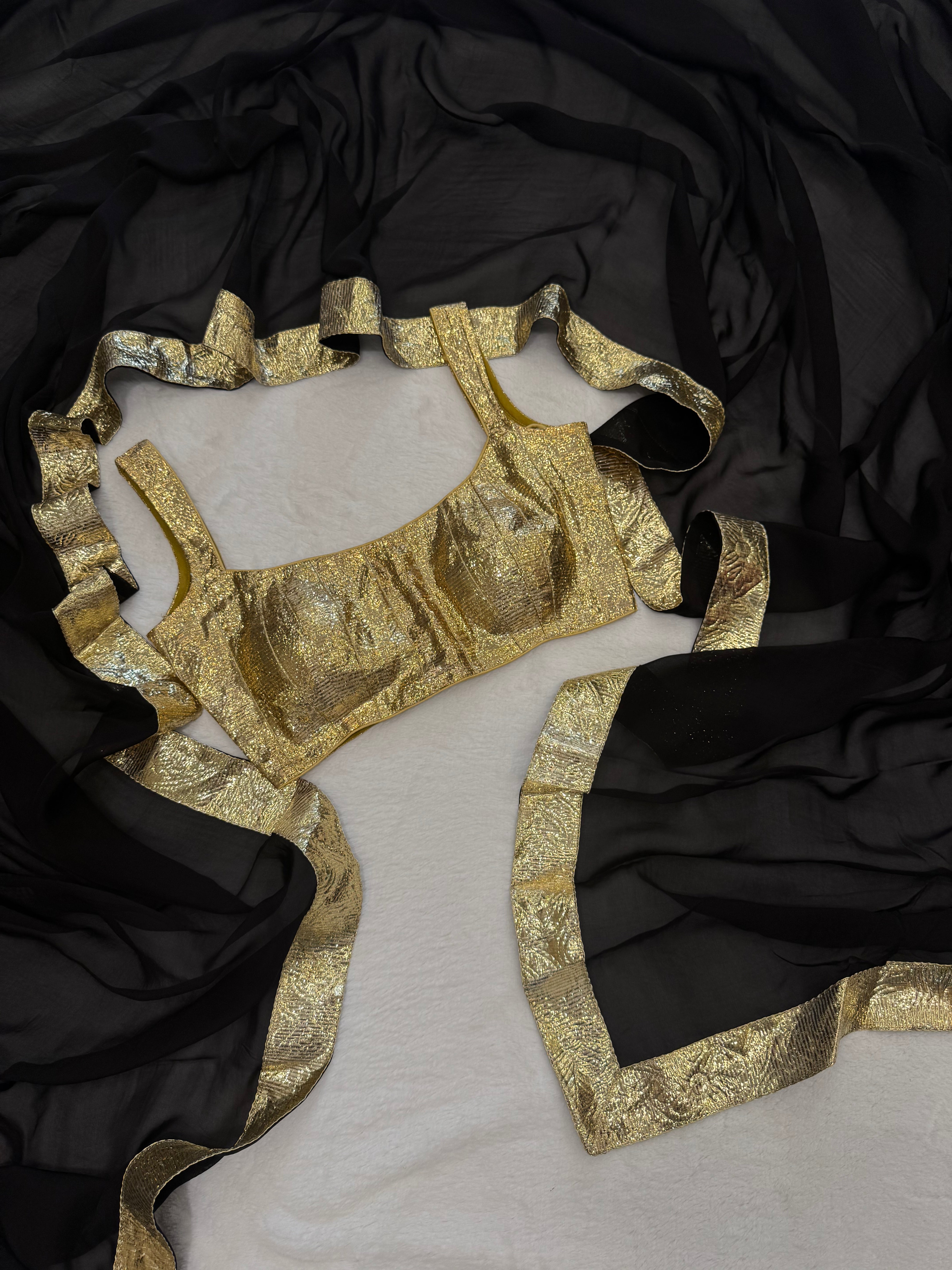 Organza saree with golden lace detailing