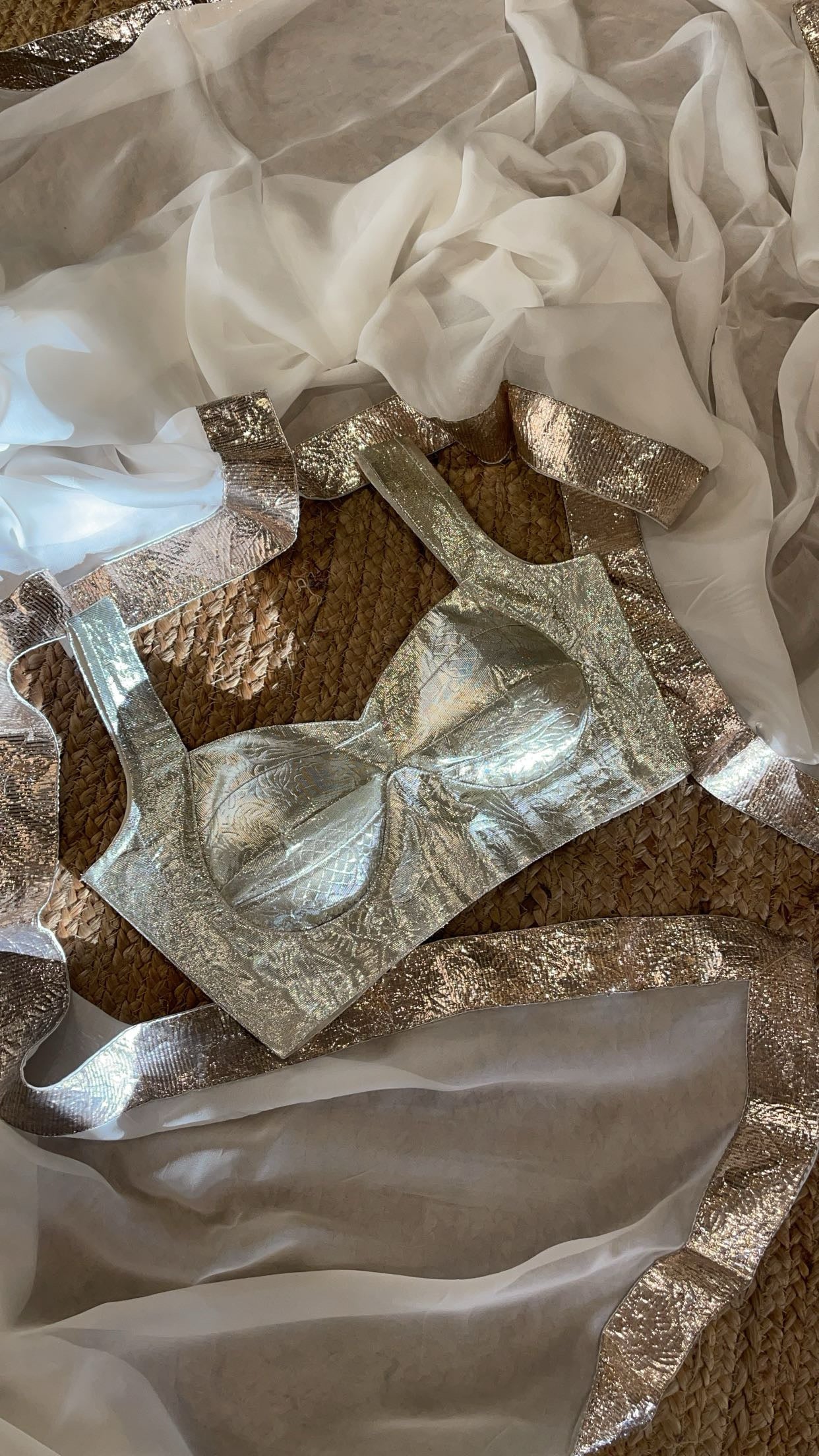 Festive organza saree with matching golden blouse