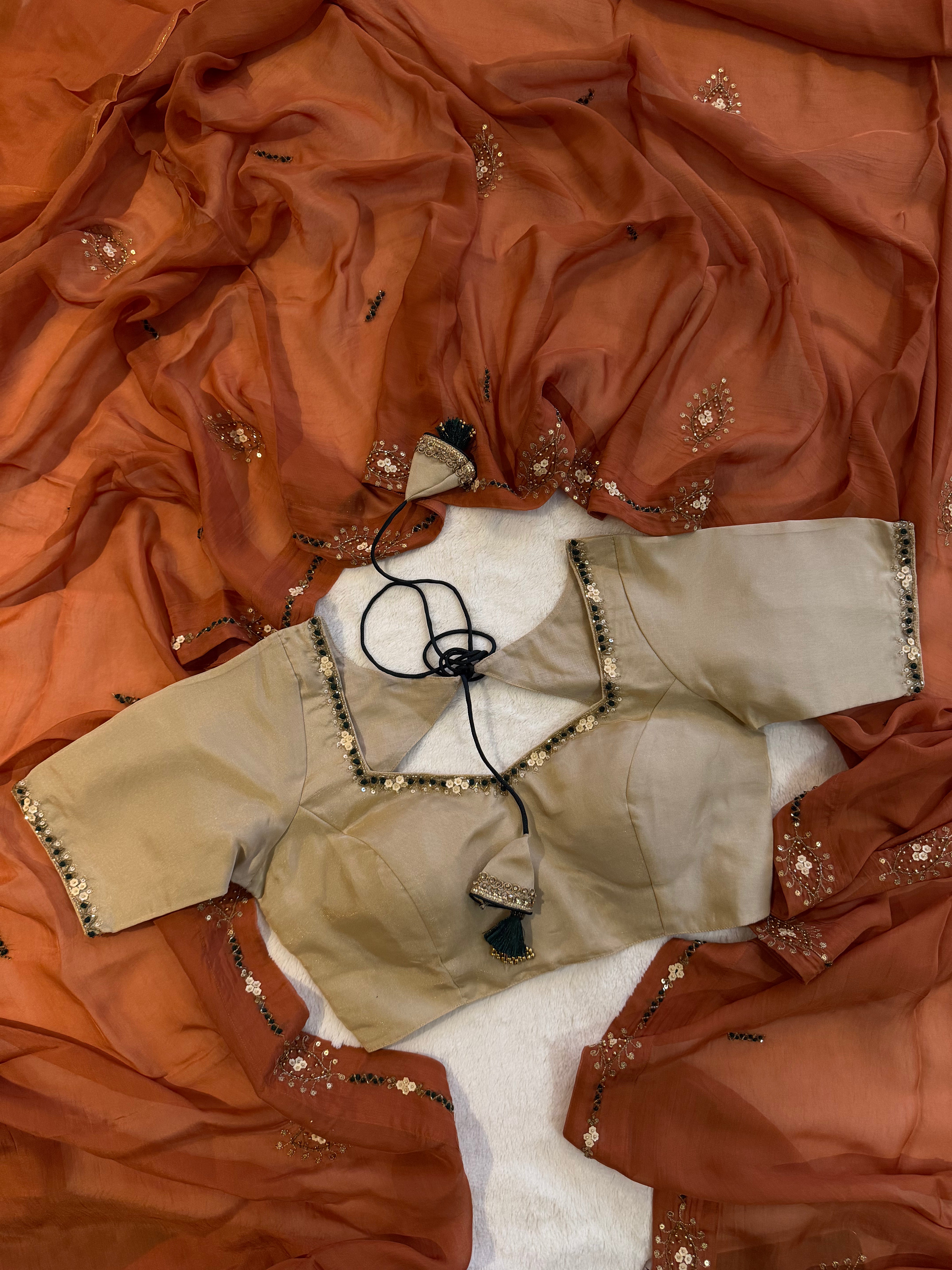 Soft Organza Handwork Saree with Stitched Blouse