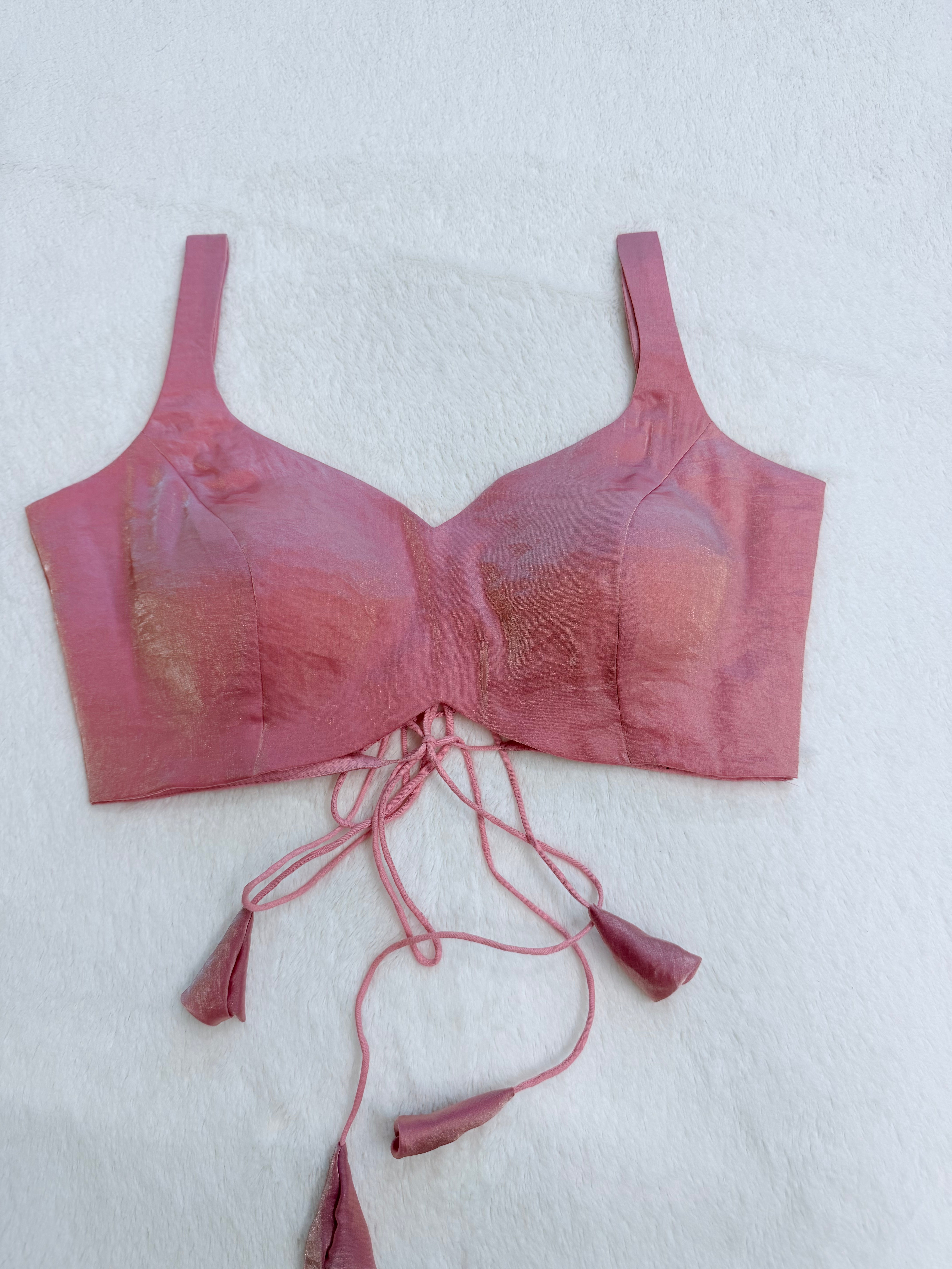 Baby pink organza blouse front view sweetheart neck