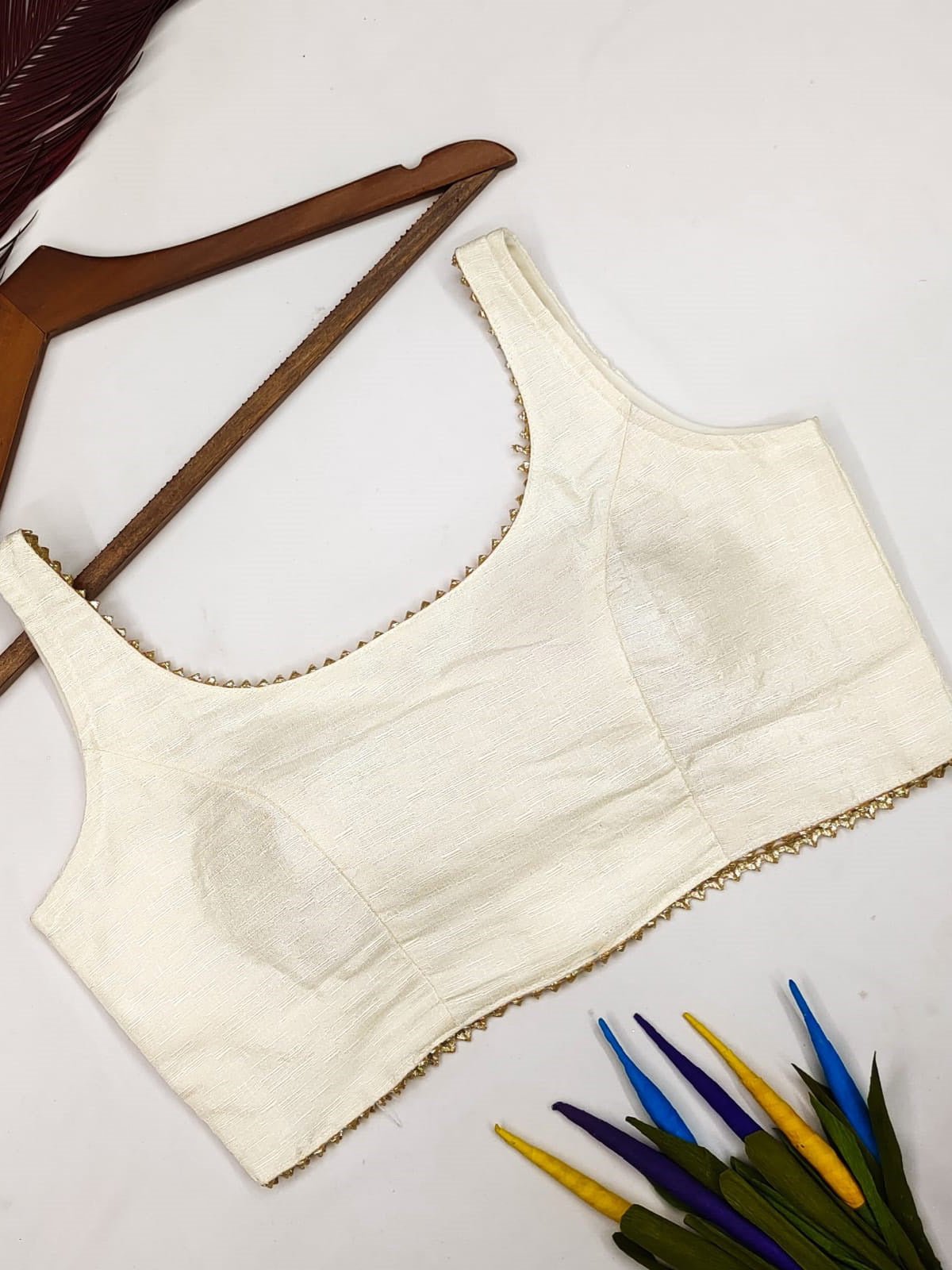 Deep neck lace Cotton Silk Blouse