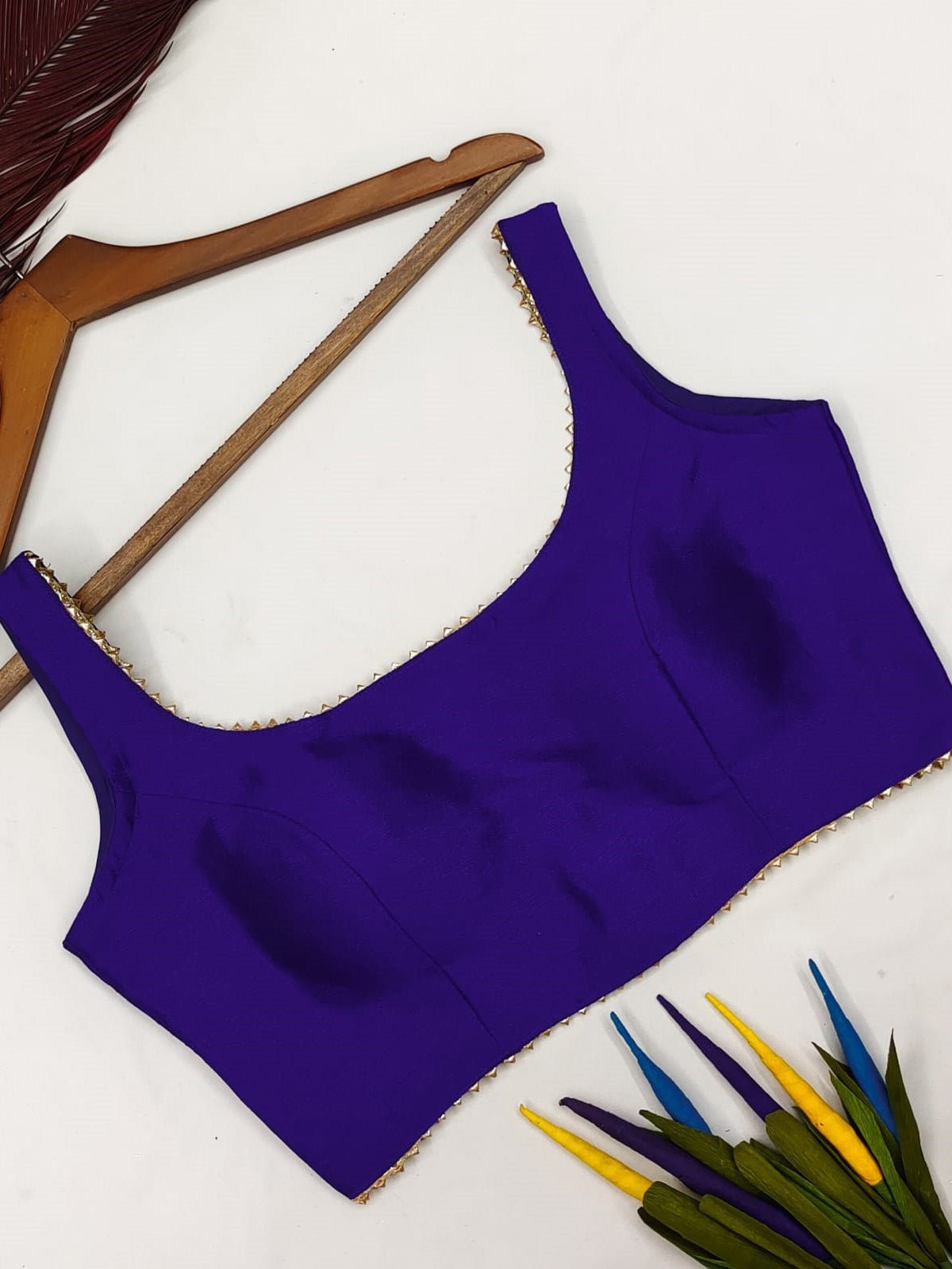 Deep neck lace Cotton Silk Blouse