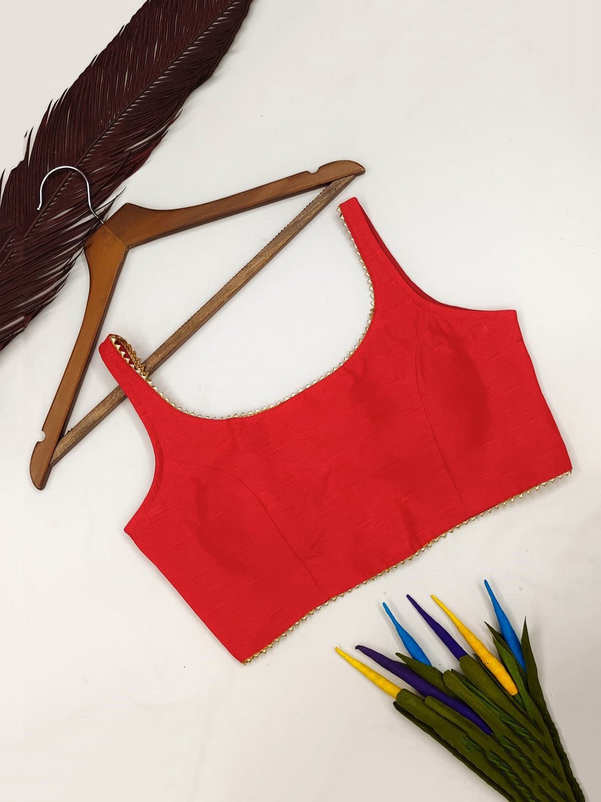 Deep neck lace Cotton Silk Blouse