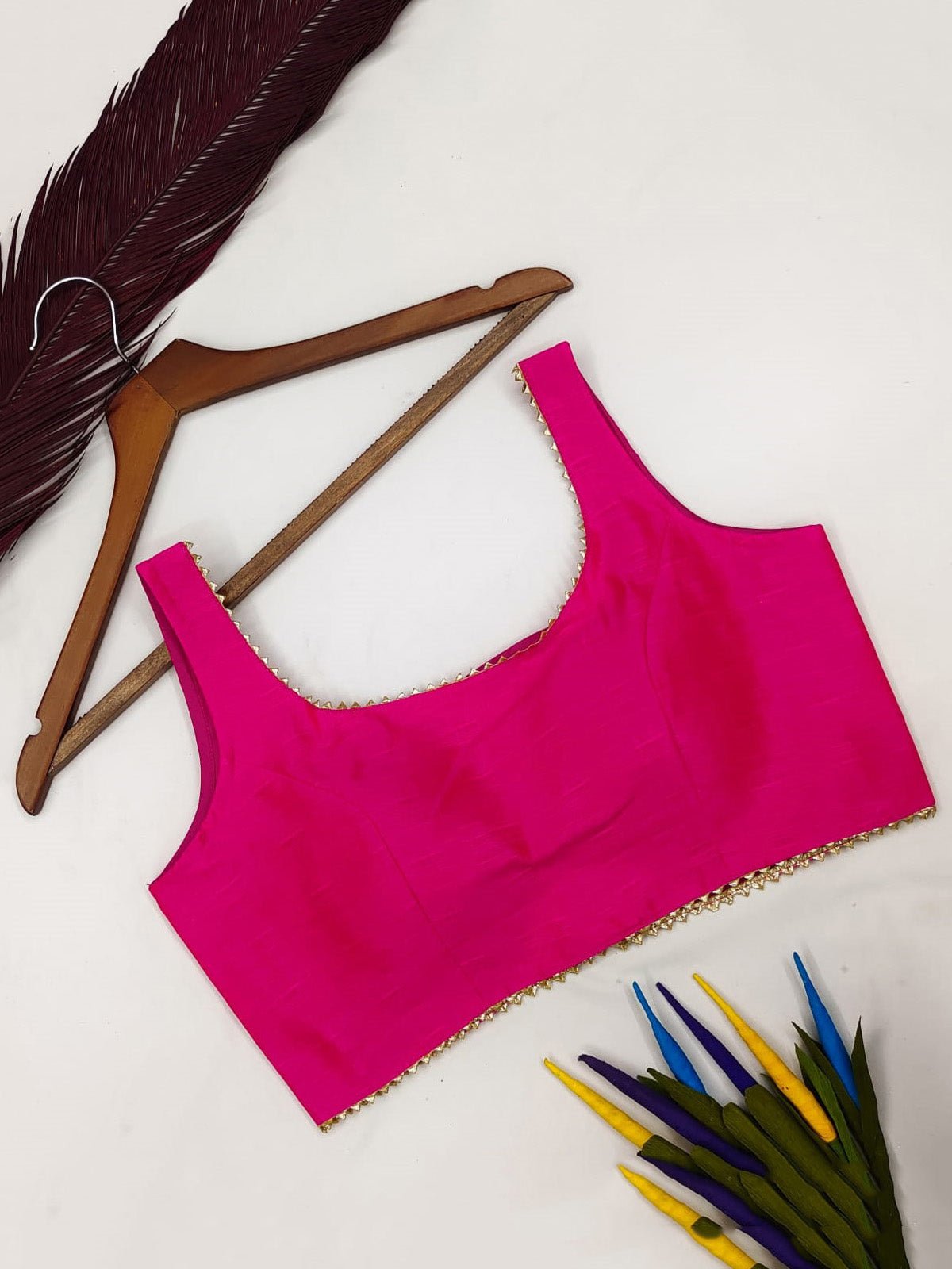 Deep neck lace Cotton Silk Blouse