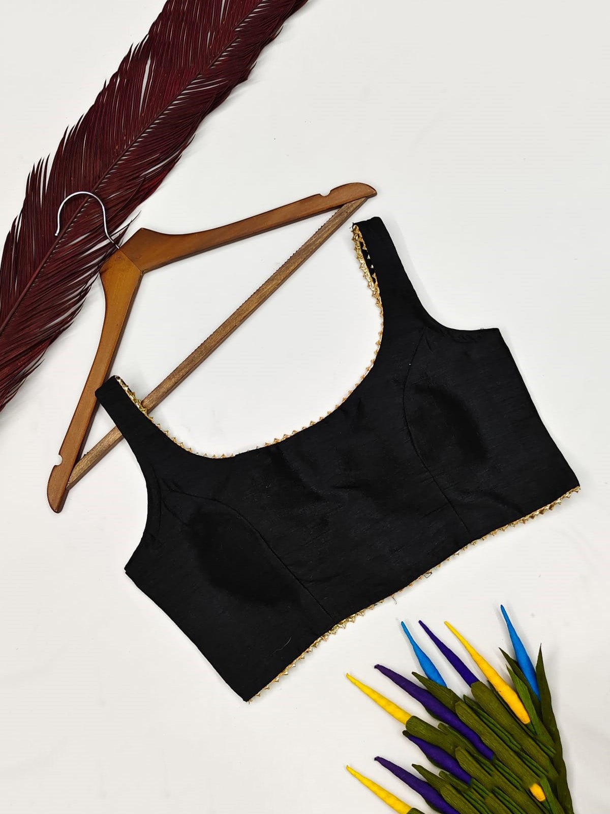 Deep neck lace Cotton Silk Blouse