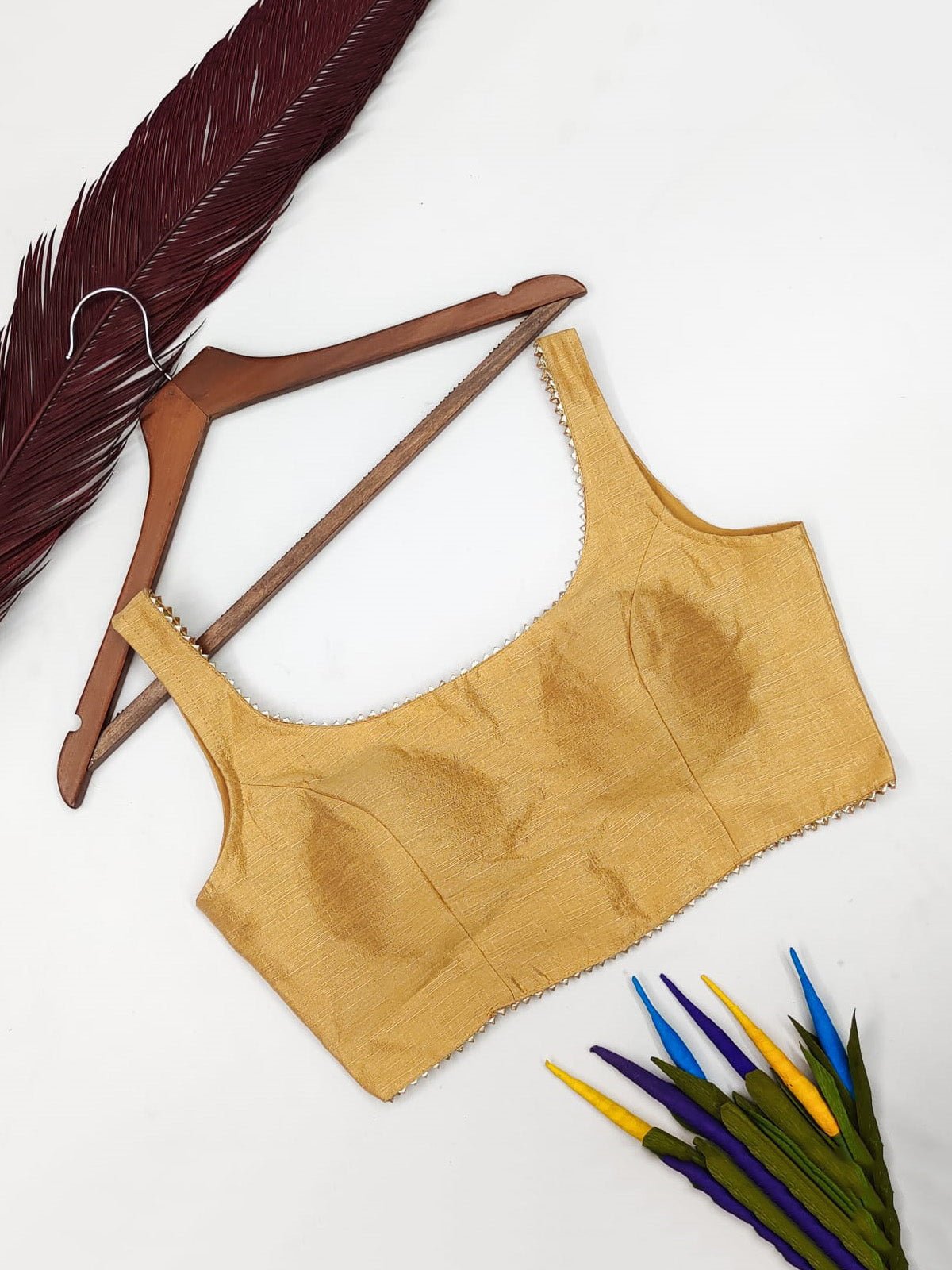 Deep neck lace Cotton Silk Blouse