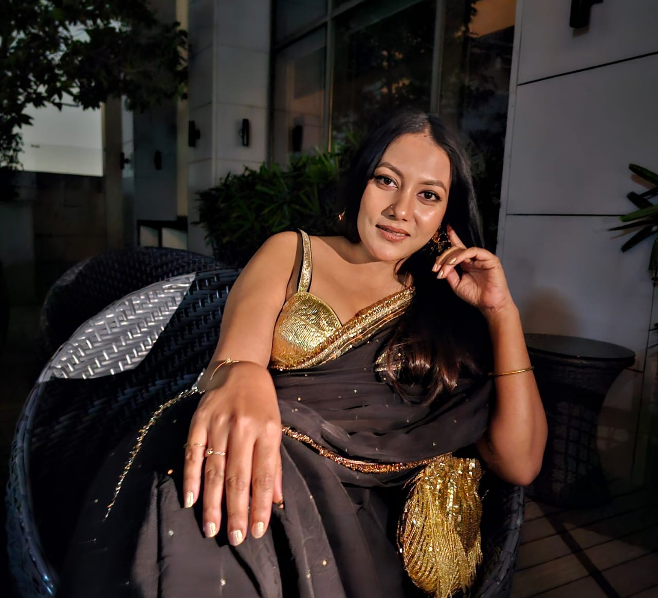 Raat Rani Black Chumki Work Organza Saree - Handwork Designer Saree