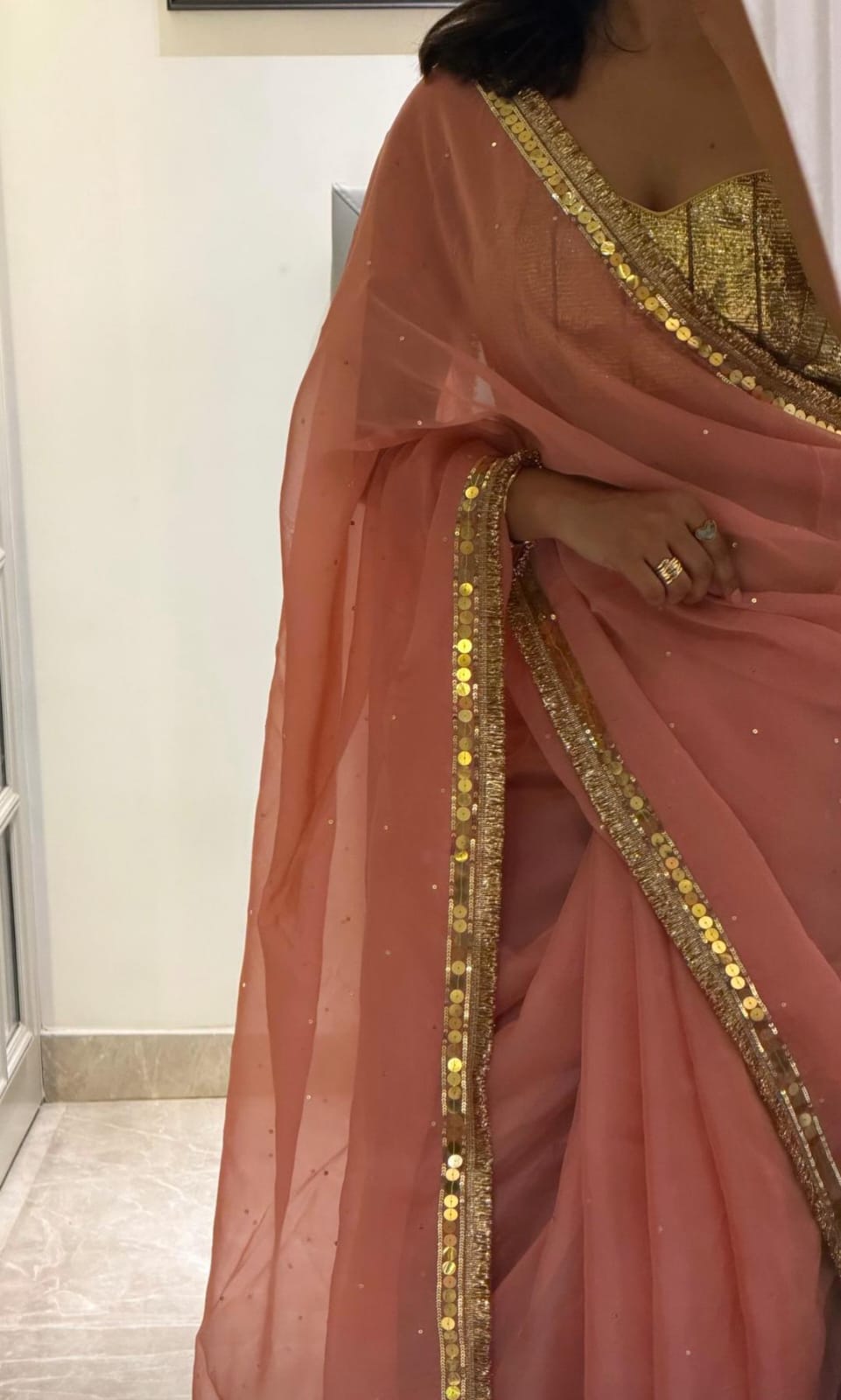 Peach Rose Handwork Saree