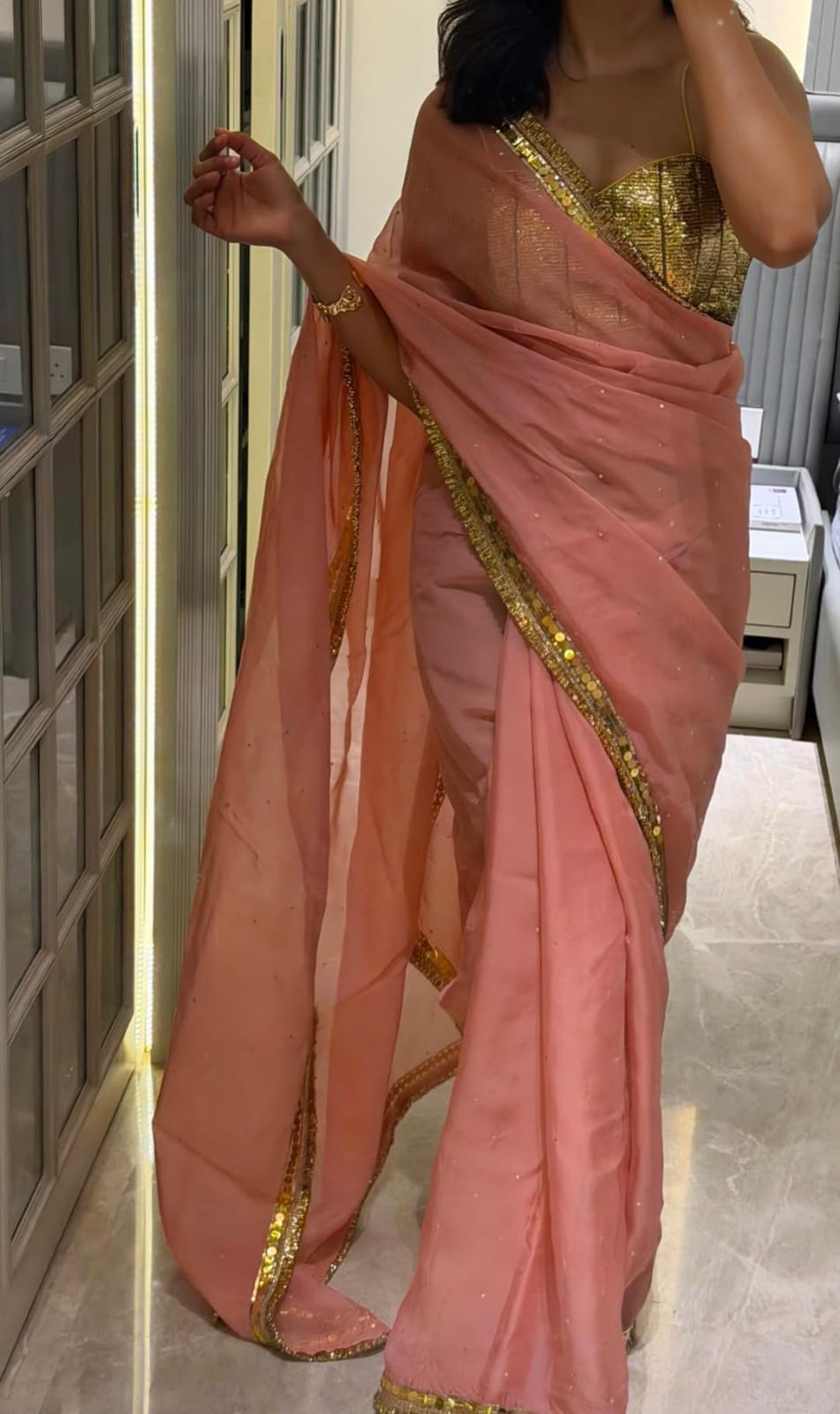 Peach Rose Handwork Saree
