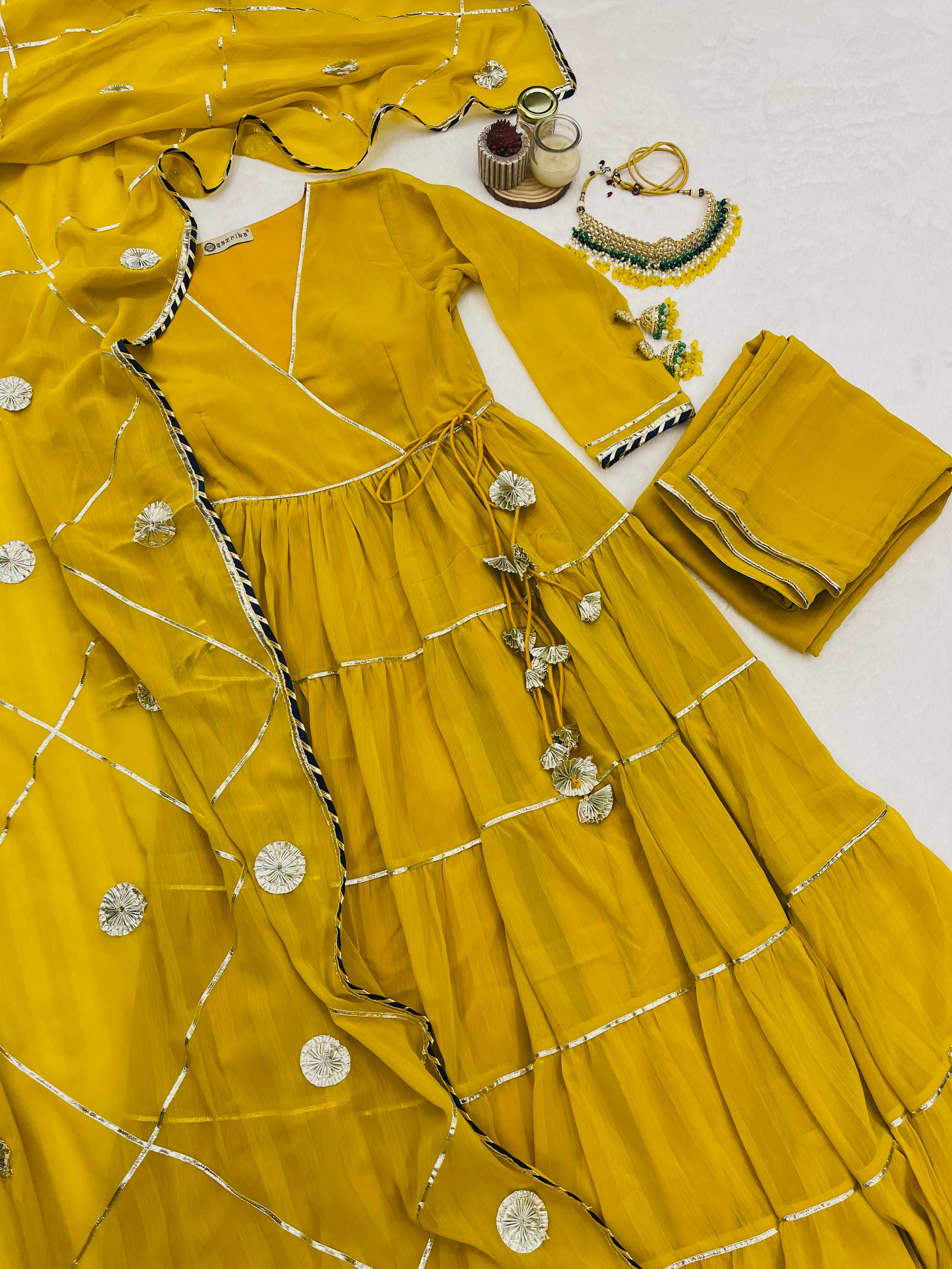 Mustard yellow gotta work anarkali set