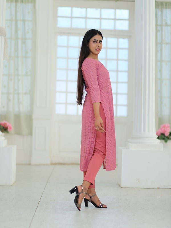 Pink Chikankari Work Kurti