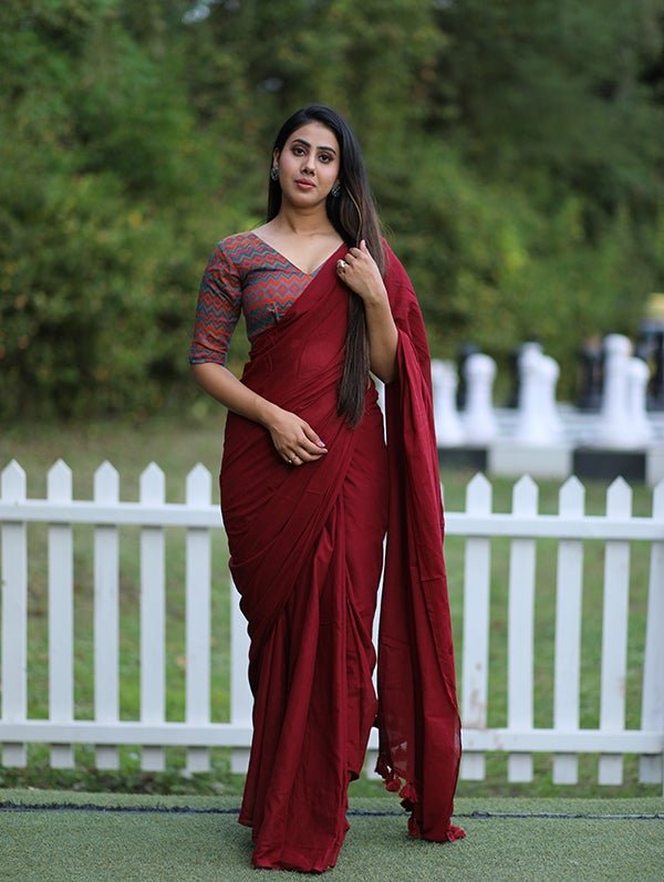 Mellow Breeze Mul Cotton Maroon Saree