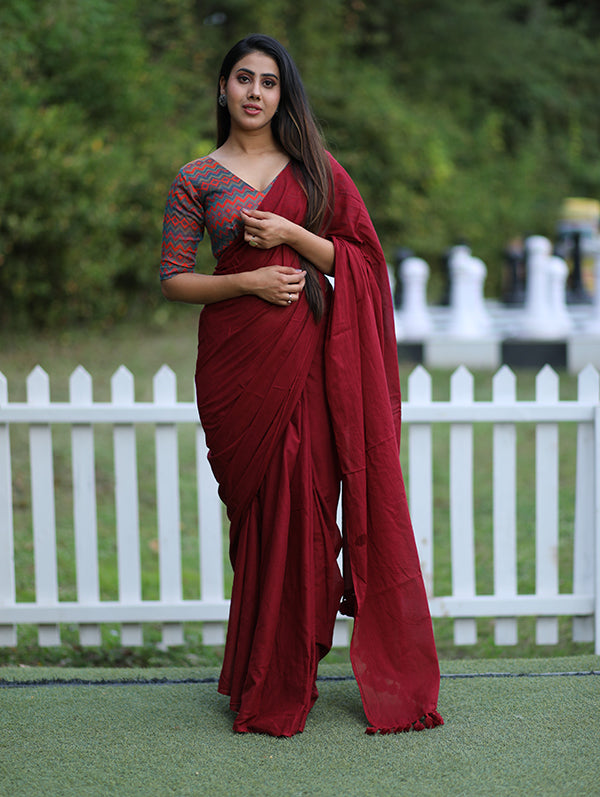 Mellow Breeze Mul Cotton Maroon Saree