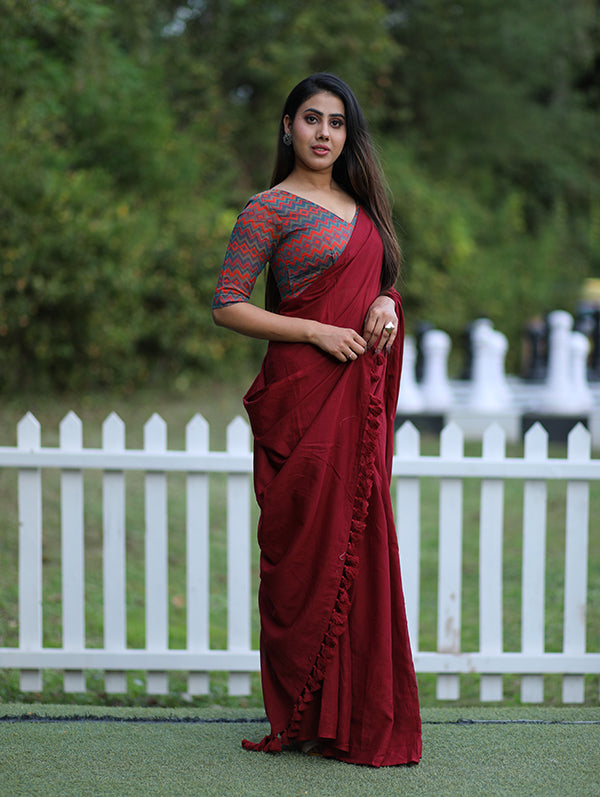 Mellow Breeze Mul Cotton Maroon Saree