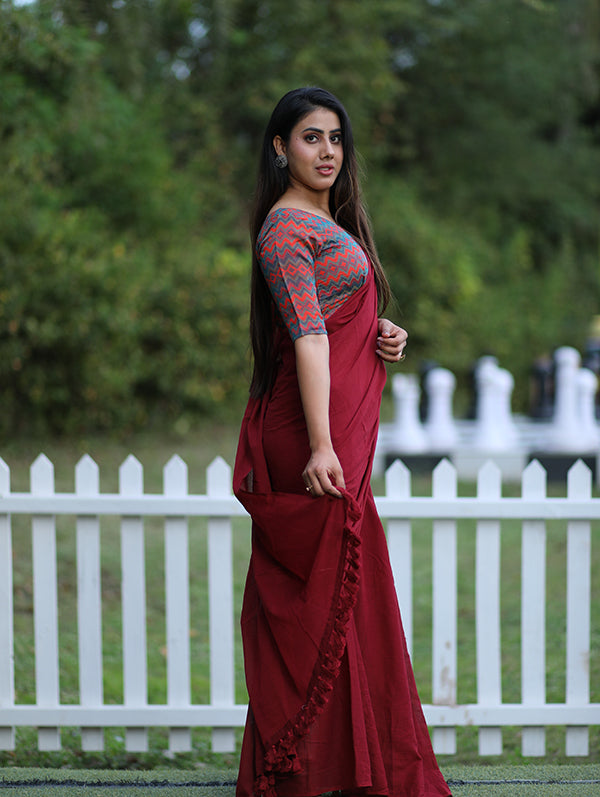 Mellow Breeze Mul Cotton Maroon Saree