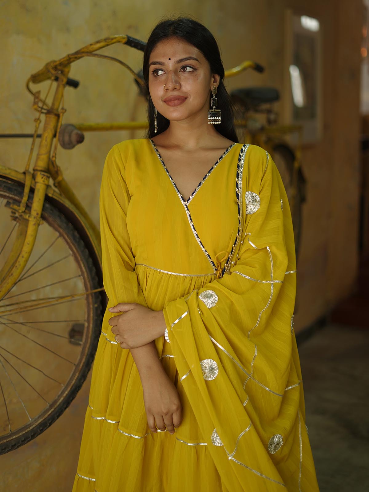 Mustard yellow gotta work anarkali set