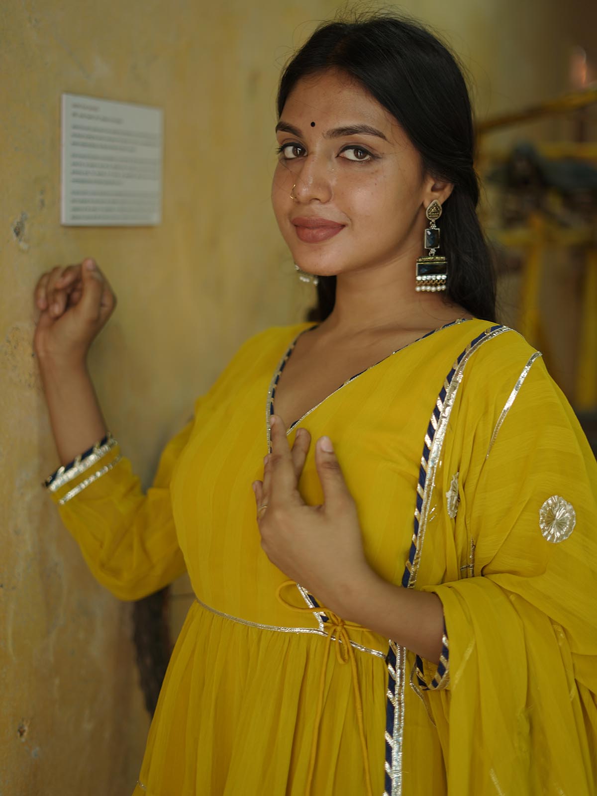 Mustard yellow gotta work anarkali set