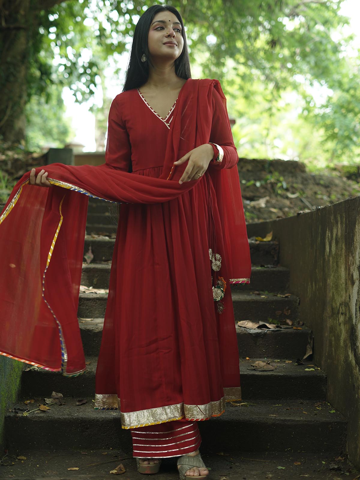 Maharani maroon gotta work anarkali set