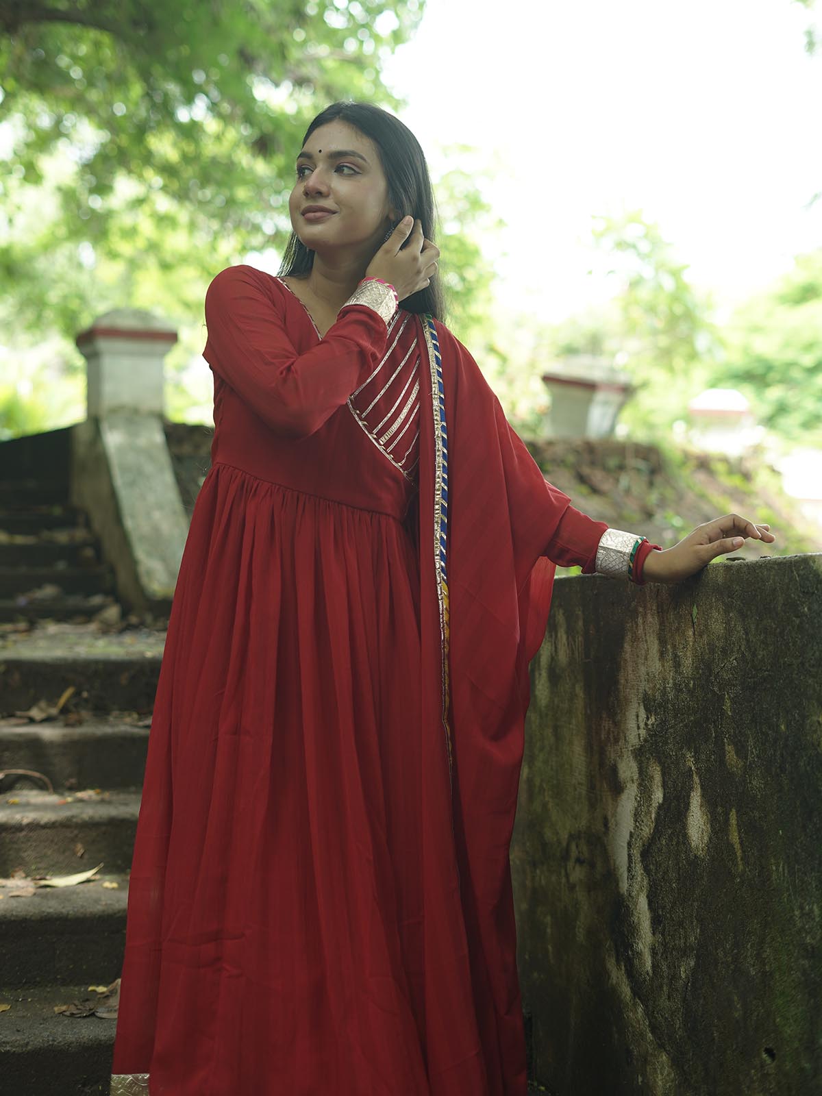 Maharani maroon gotta work anarkali set