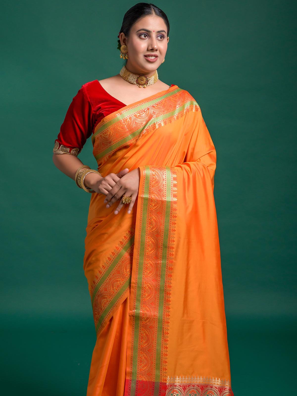 Pastel Orange Silk Banarasi Saree