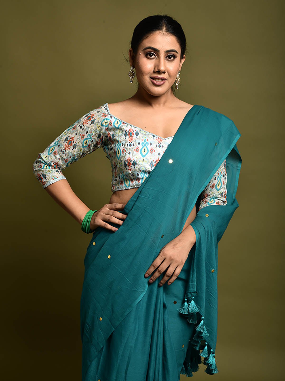 Adaa Rama Green Mul CottonSaree
