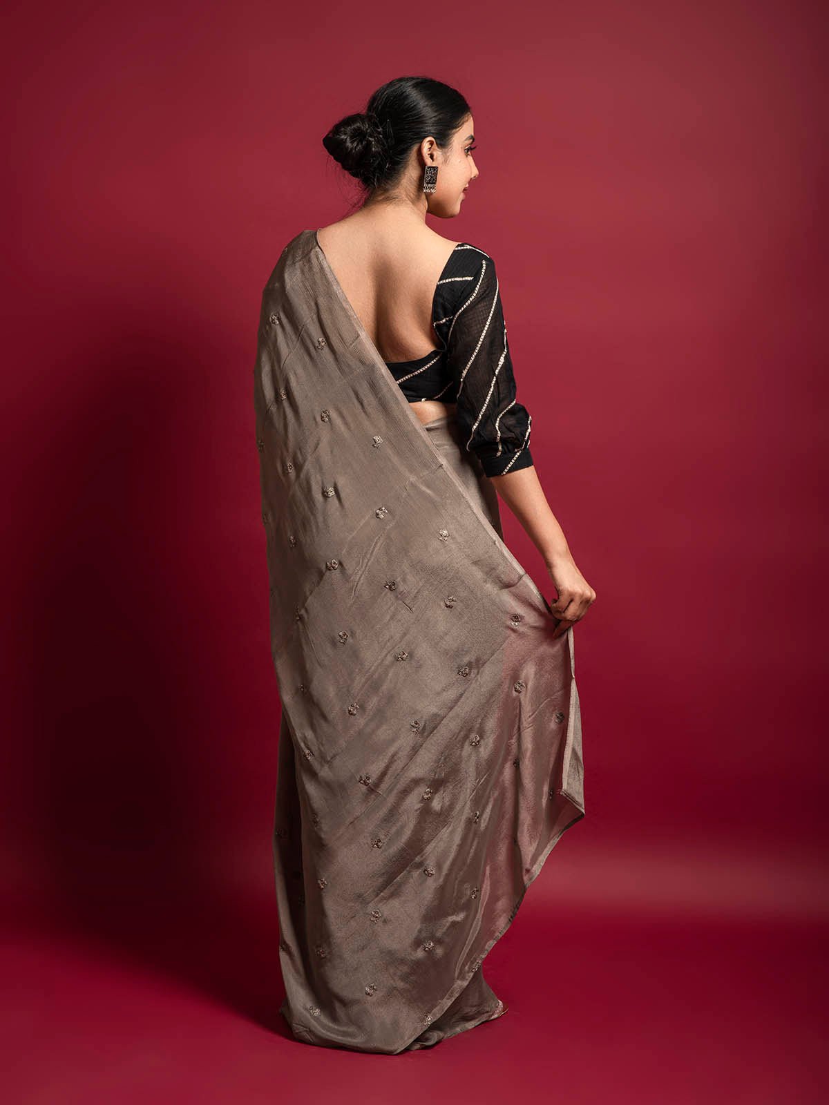 Greyish brown chiffon Saree