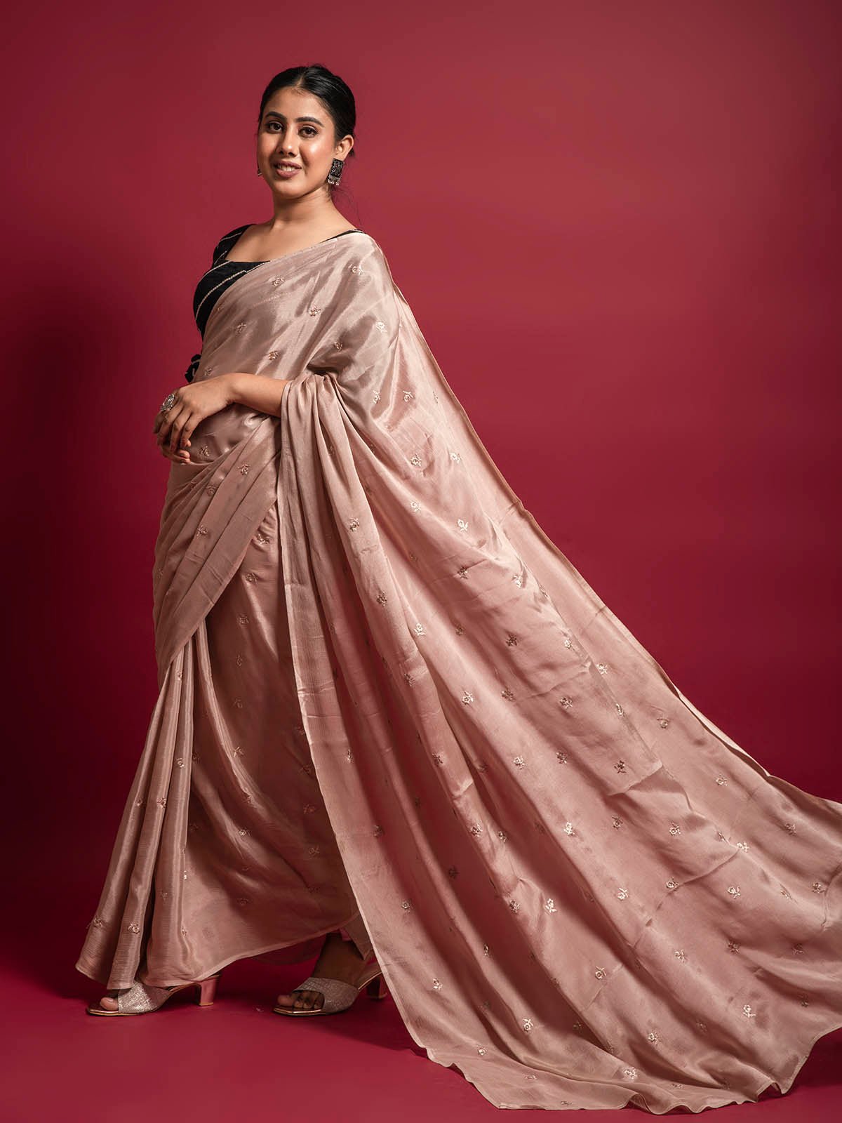 Vintage Vibes Nude Pink Chiffon Saree