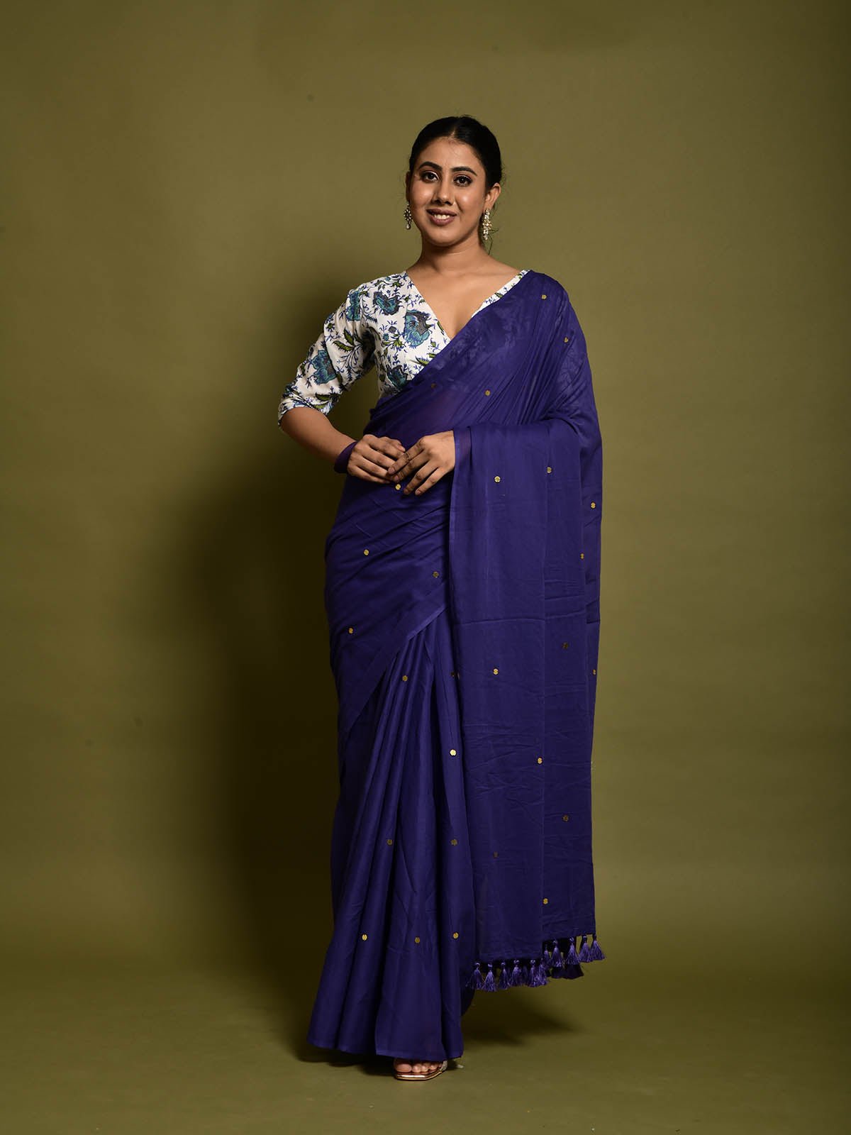 Violet MulMul Cotton Saree with blouse piece