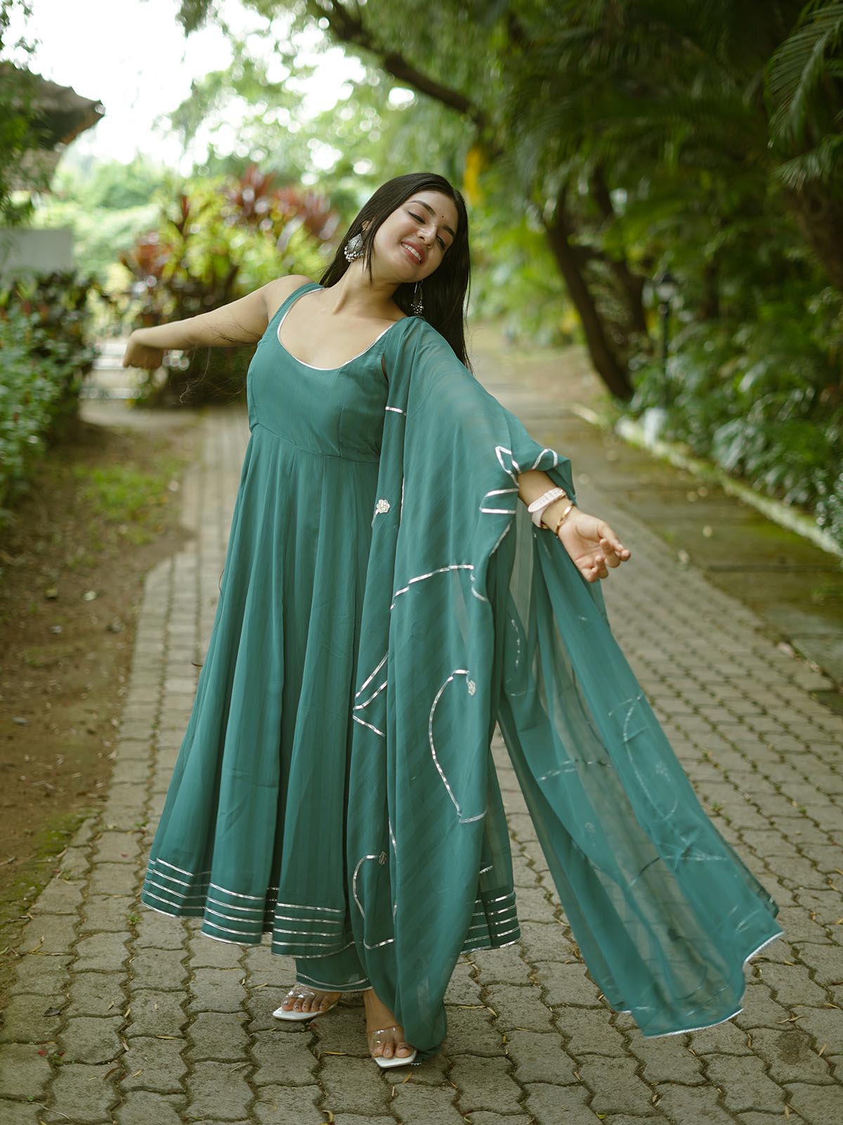 Rama green gotta work anarkali gown