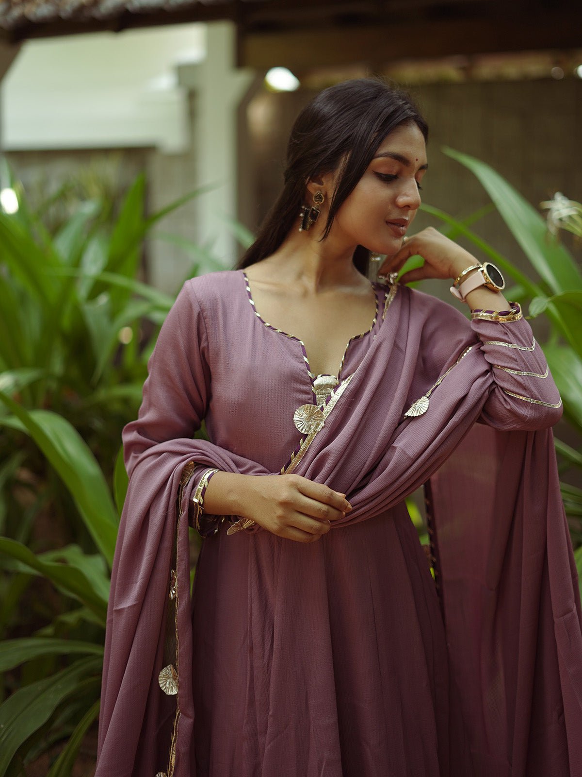 Sangam purple gotta work anarkali set