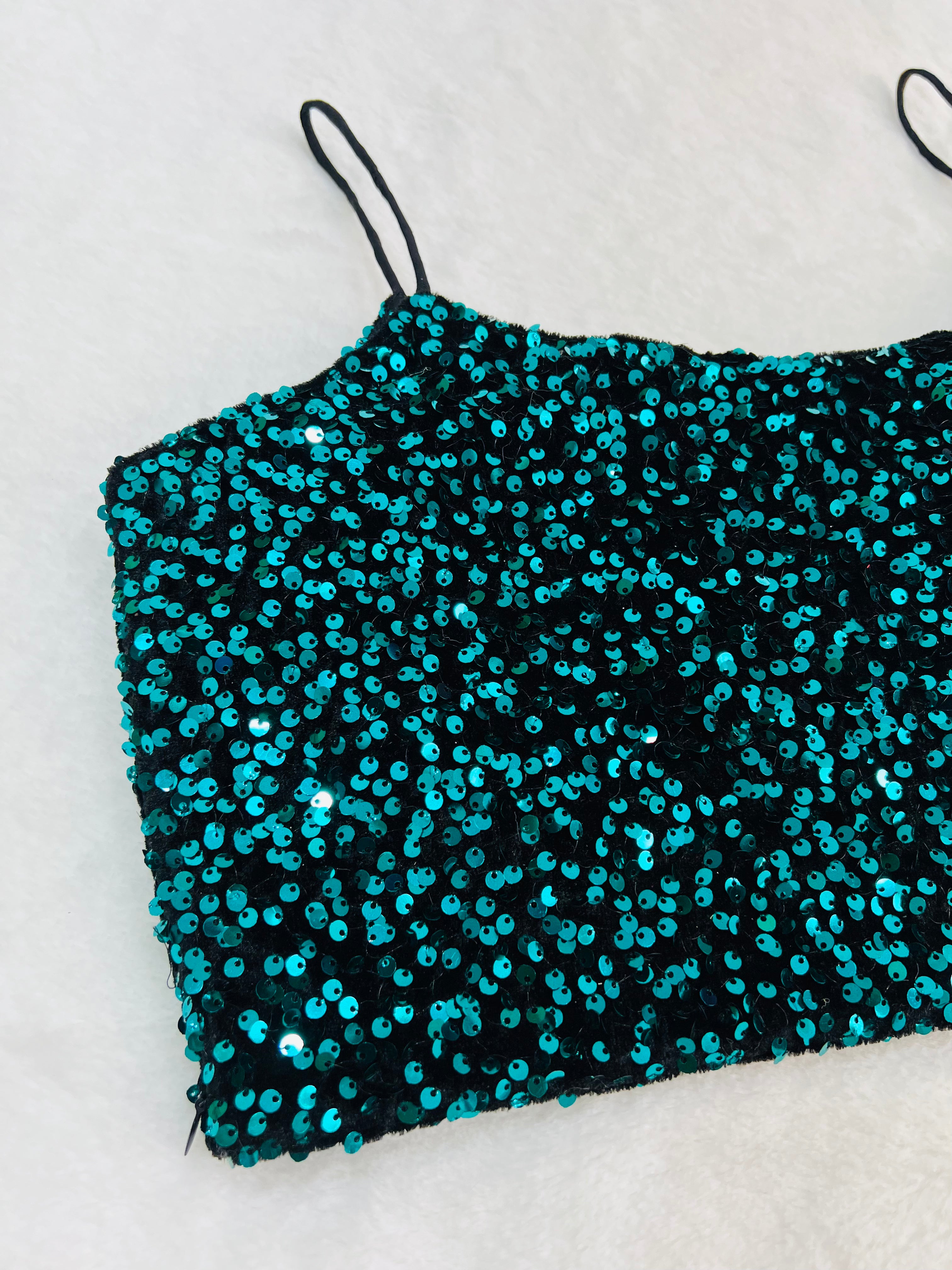 Green velvet sequin blouse