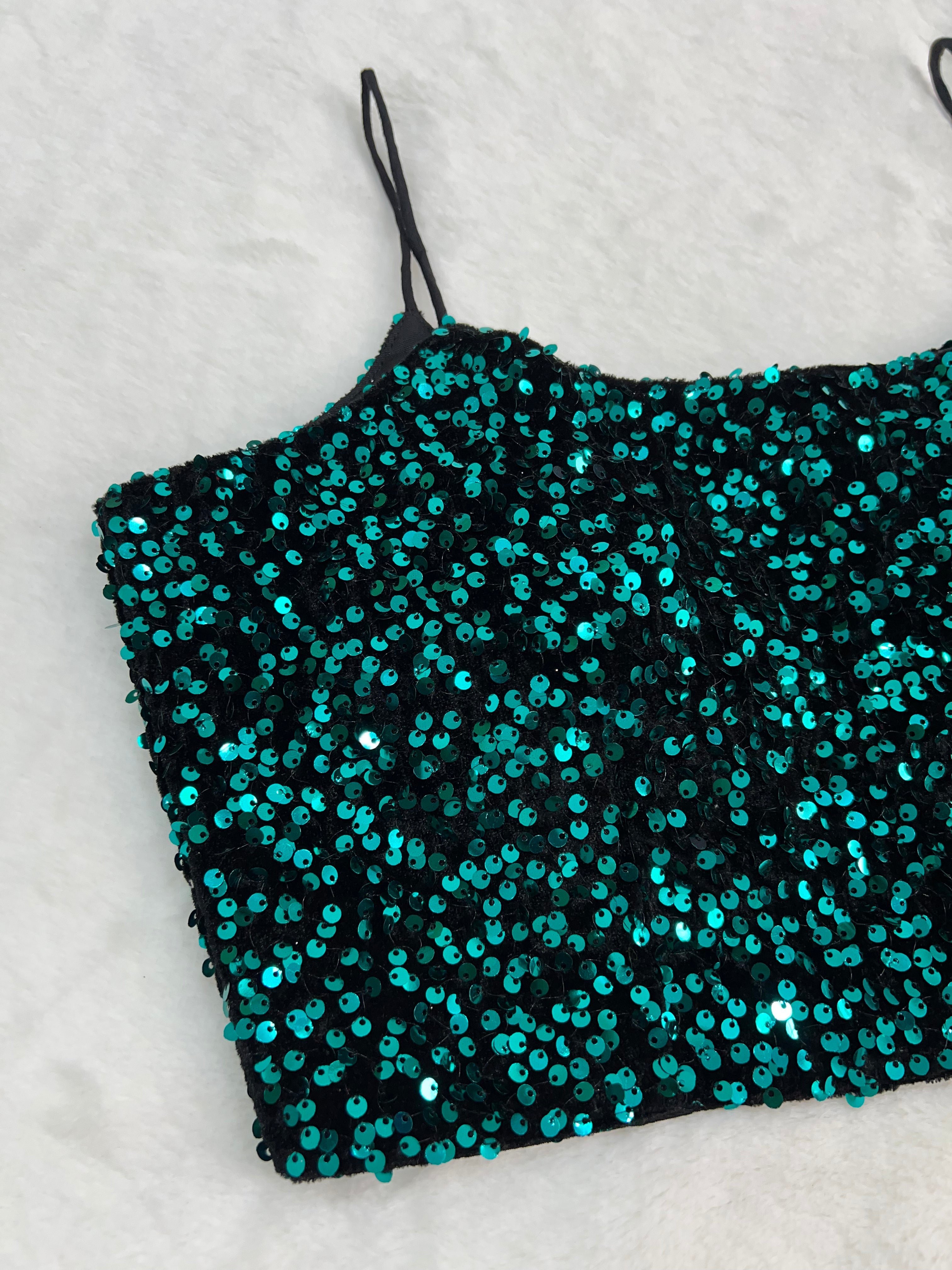 Green velvet sequin blouse