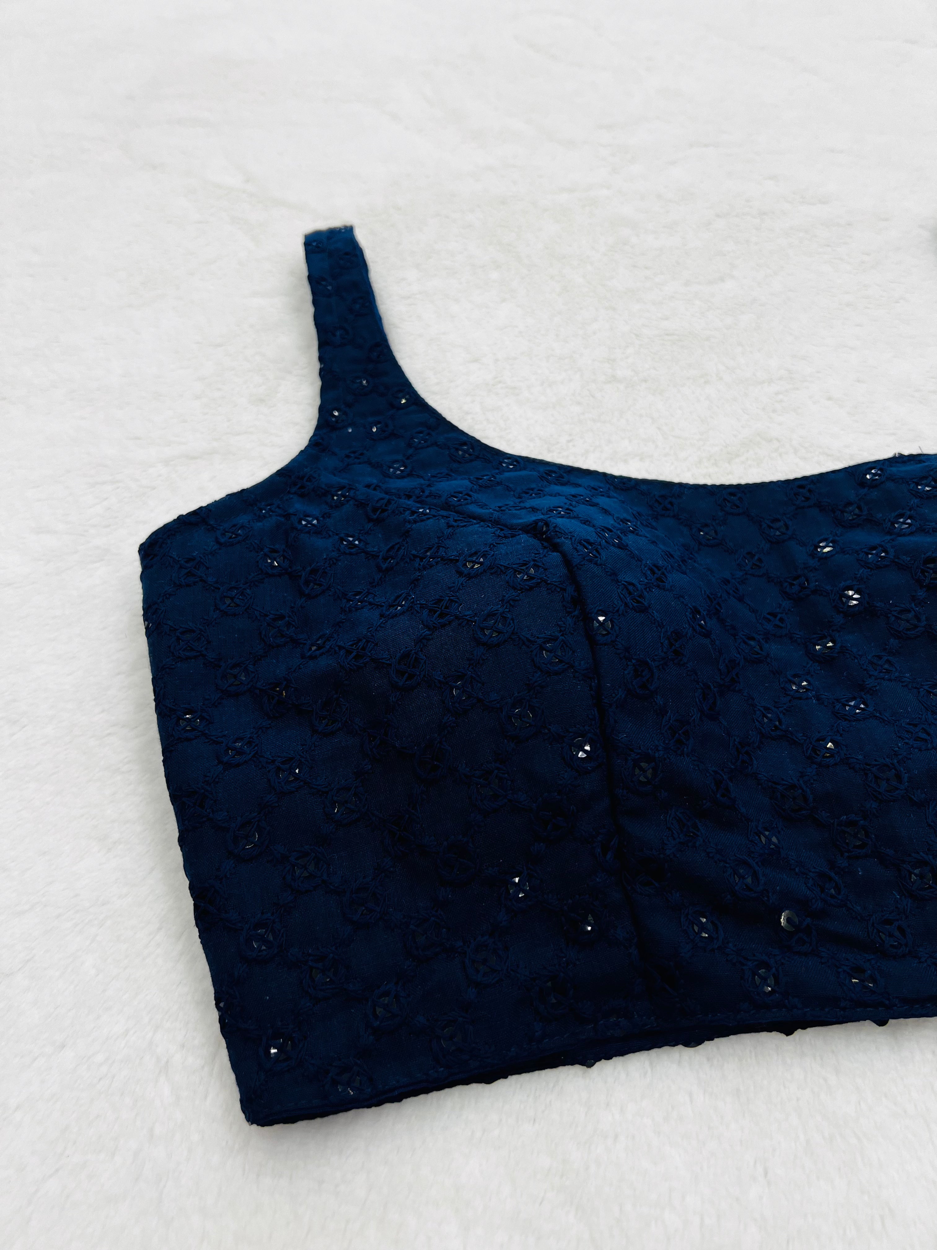 Navy Blue Cotton Lakhnavi Blouse
