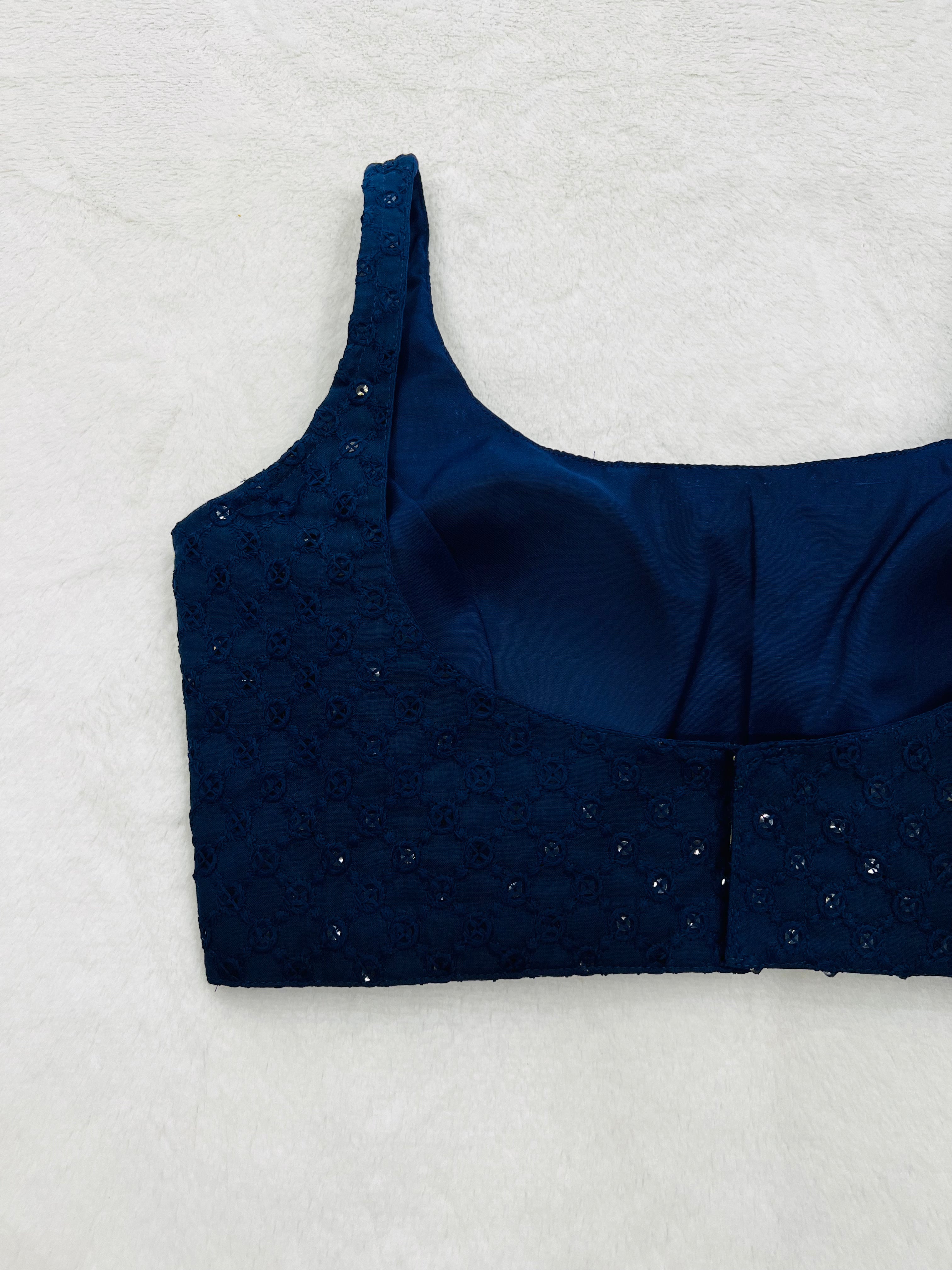 Navy Blue Cotton Lakhnavi Blouse