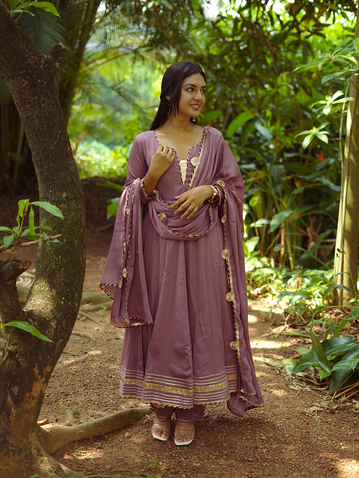 Sangam purple gotta work anarkali set