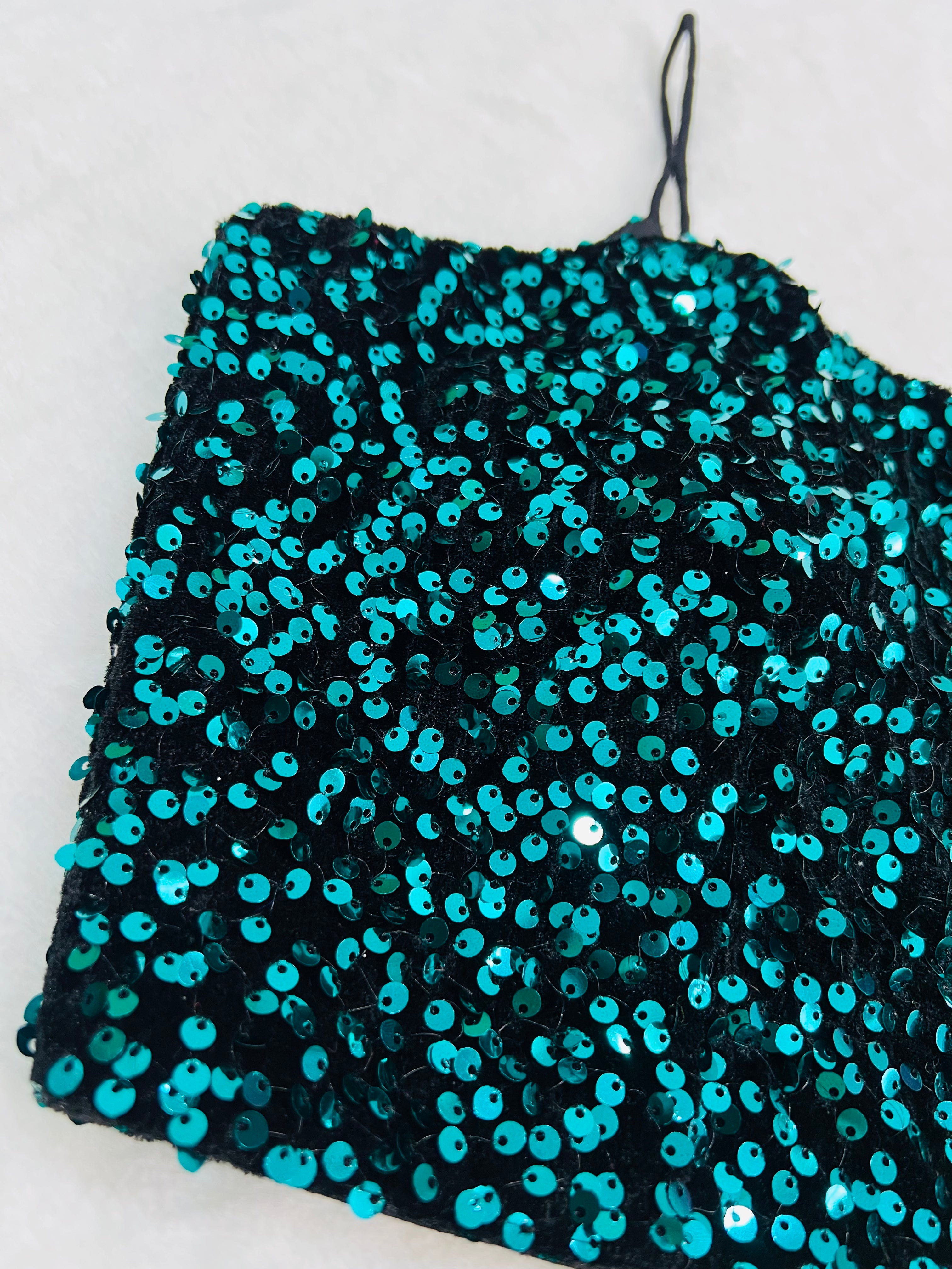 Green velvet sequin blouse