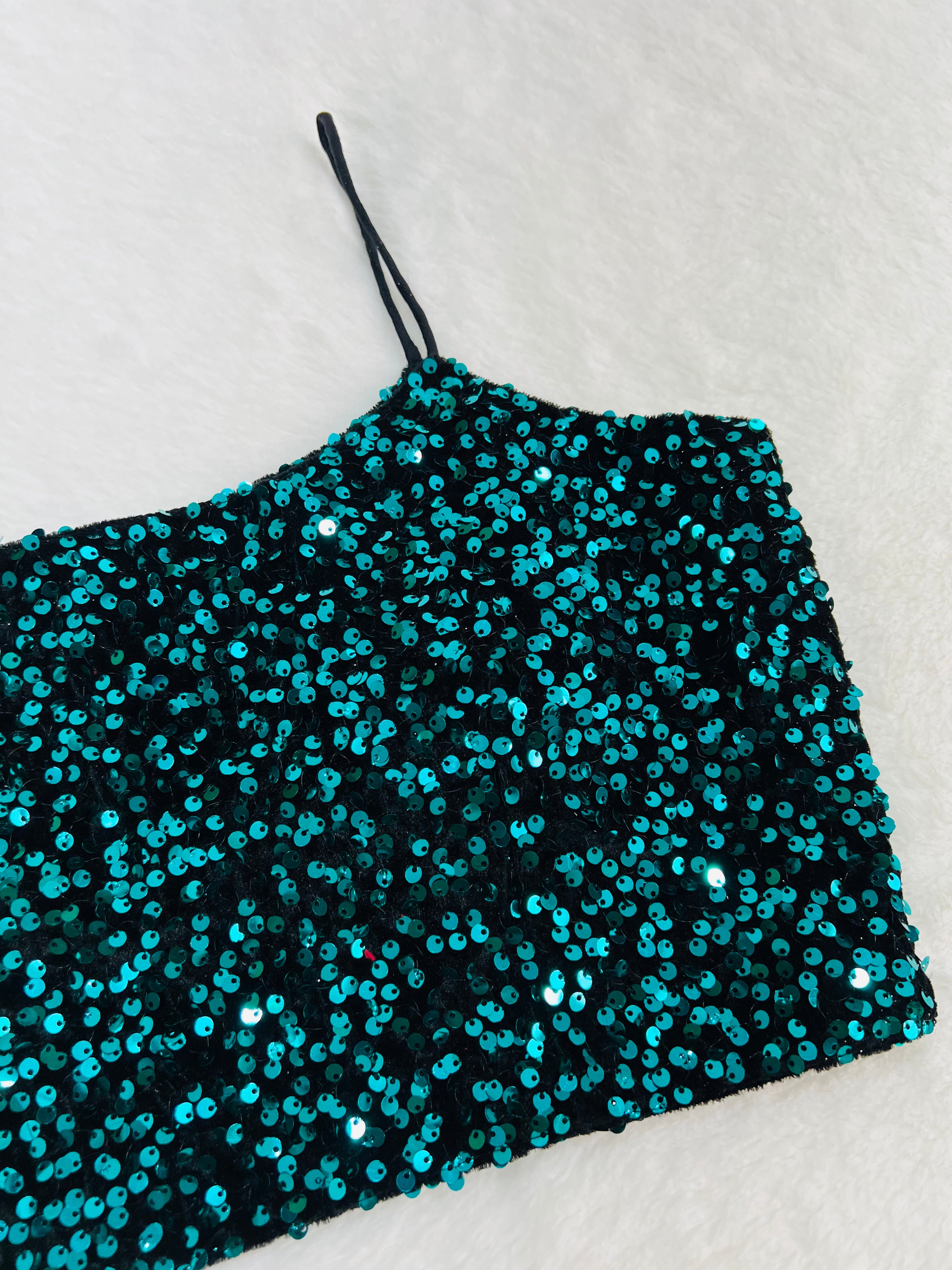 Green velvet sequin blouse