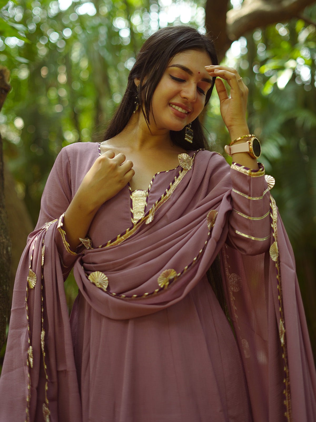 Sangam purple gotta work anarkali set