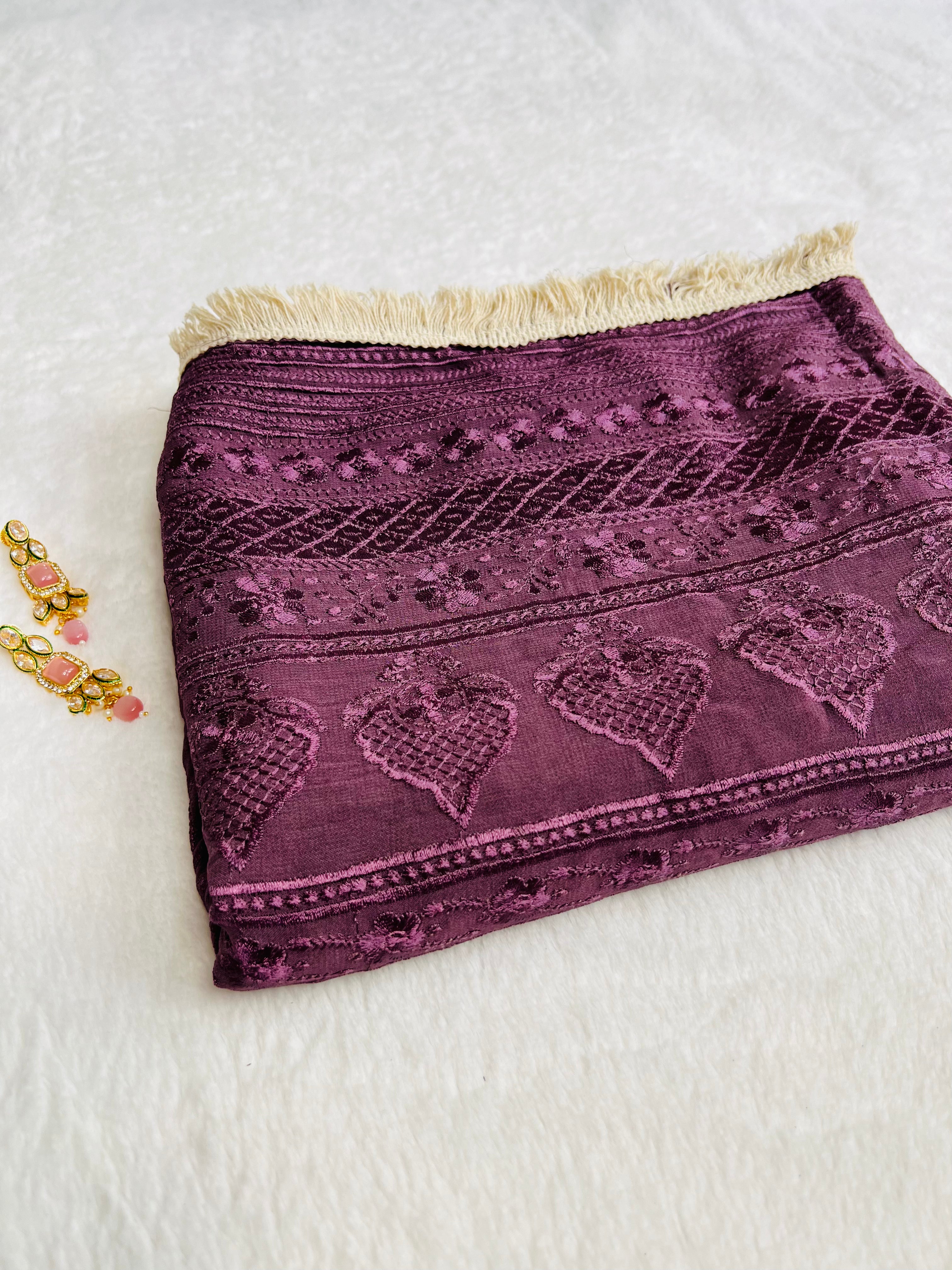 Purple machine embroidered duppatta