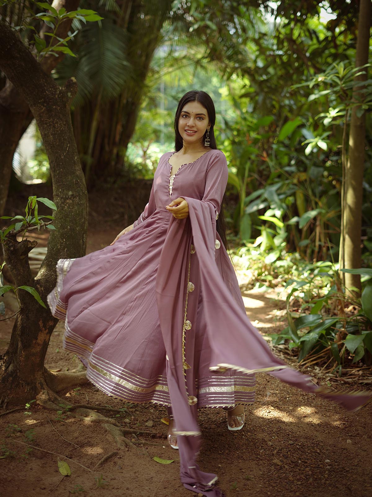 Sangam purple gotta work anarkali set