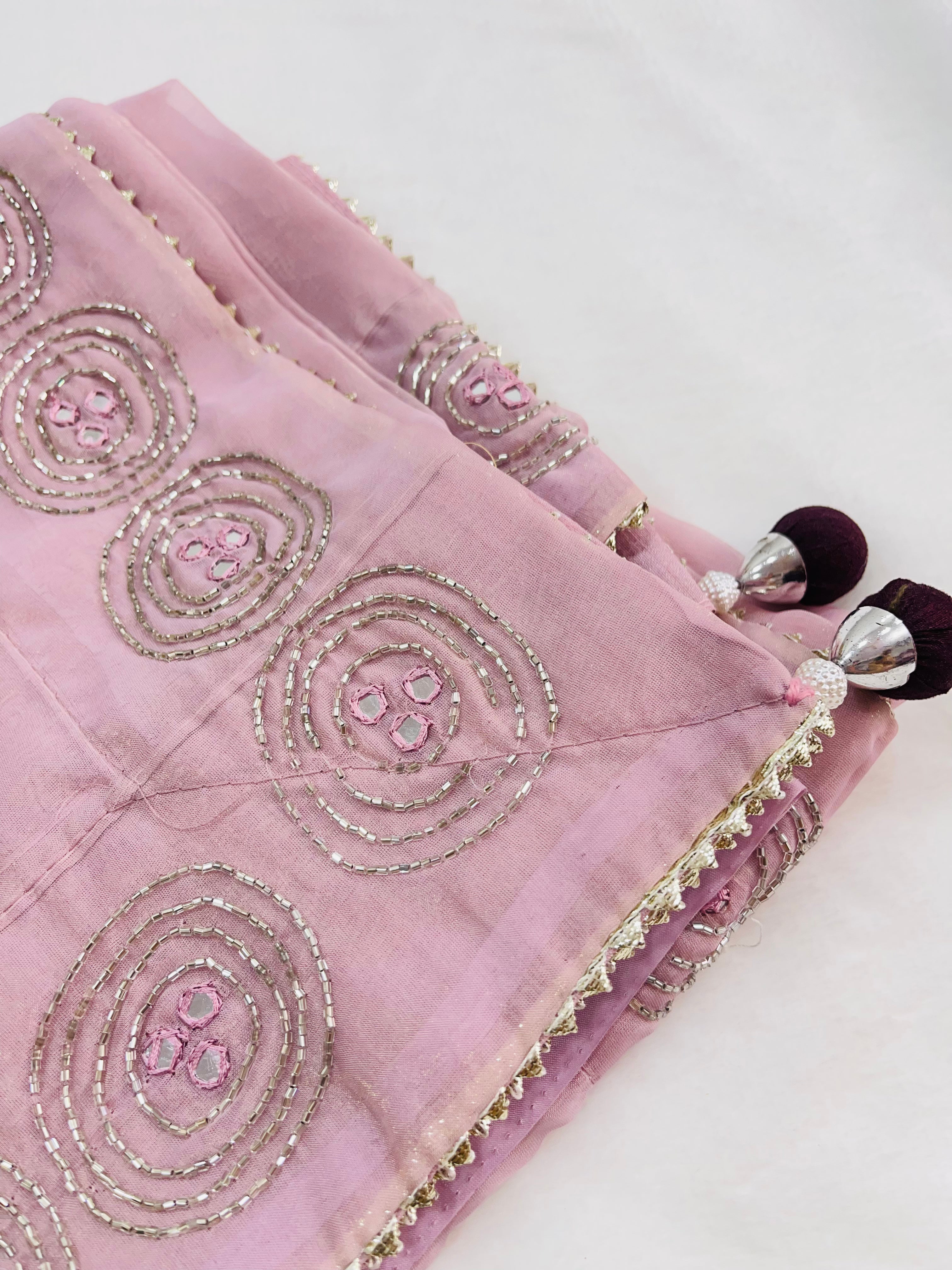Baby pink organza handwork saree