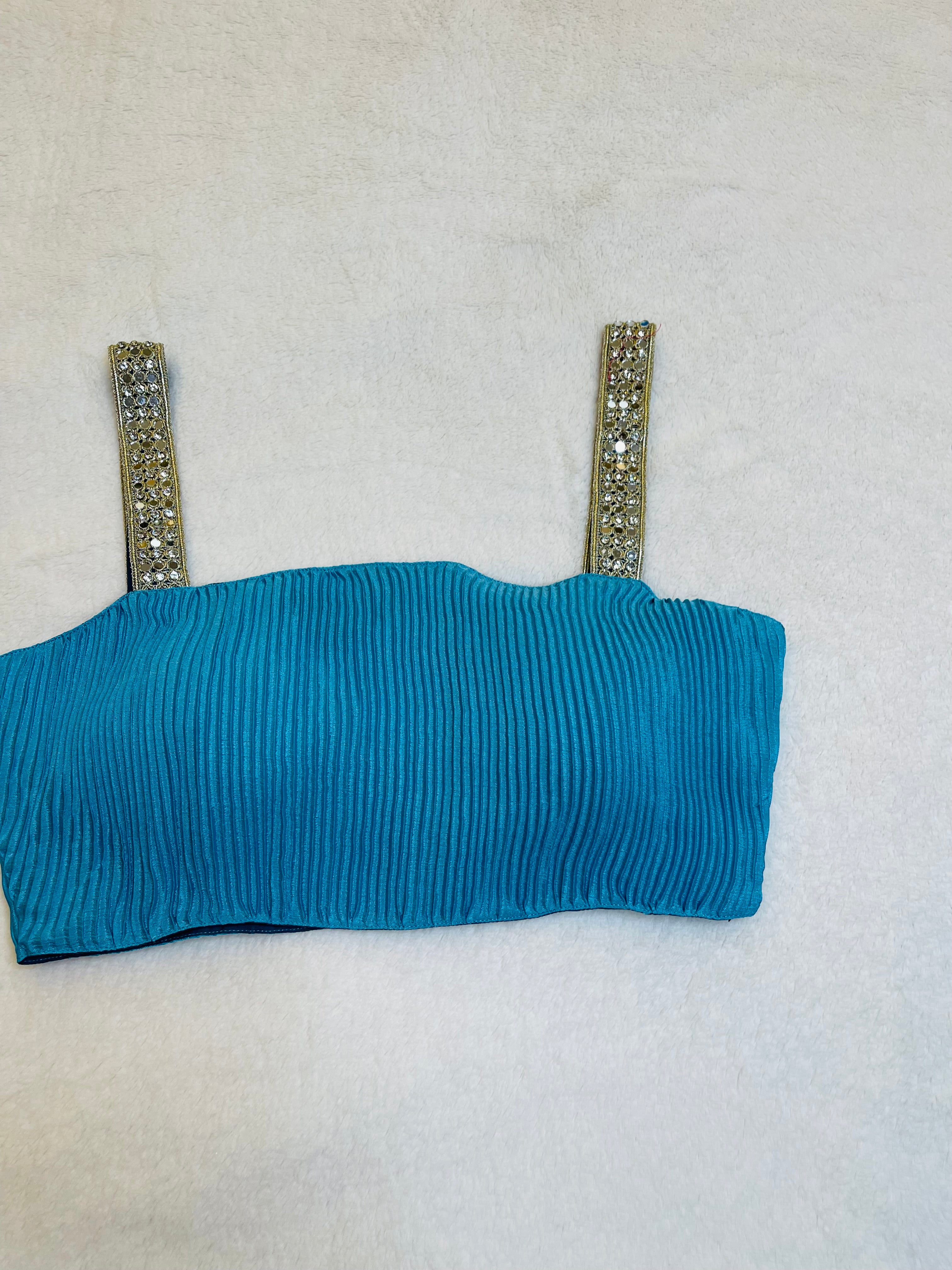 Kaveri turquoise blue pleated blouse