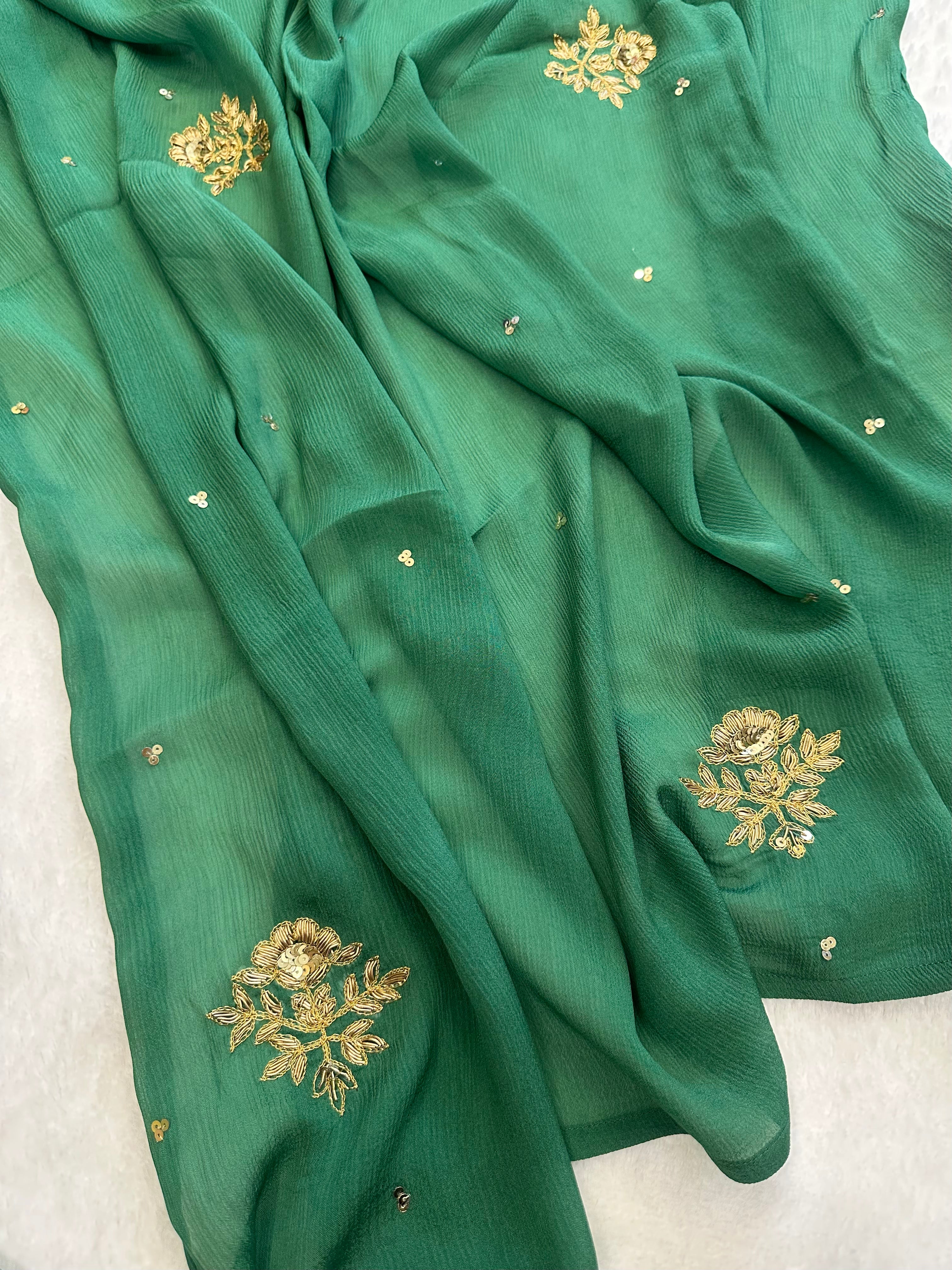 Green Chiffon Saree