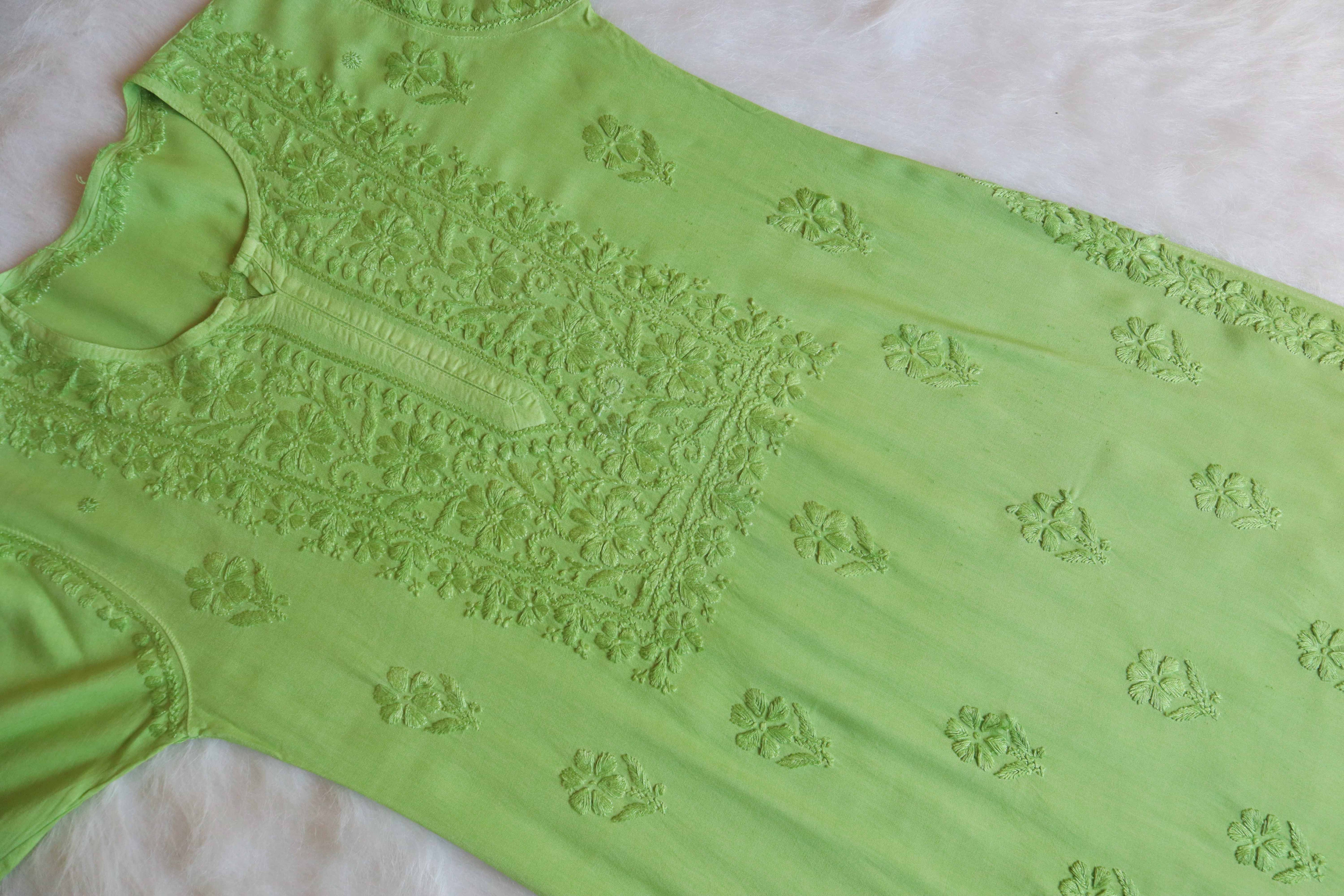 Niraah Lime Green Rayon Long Kurta