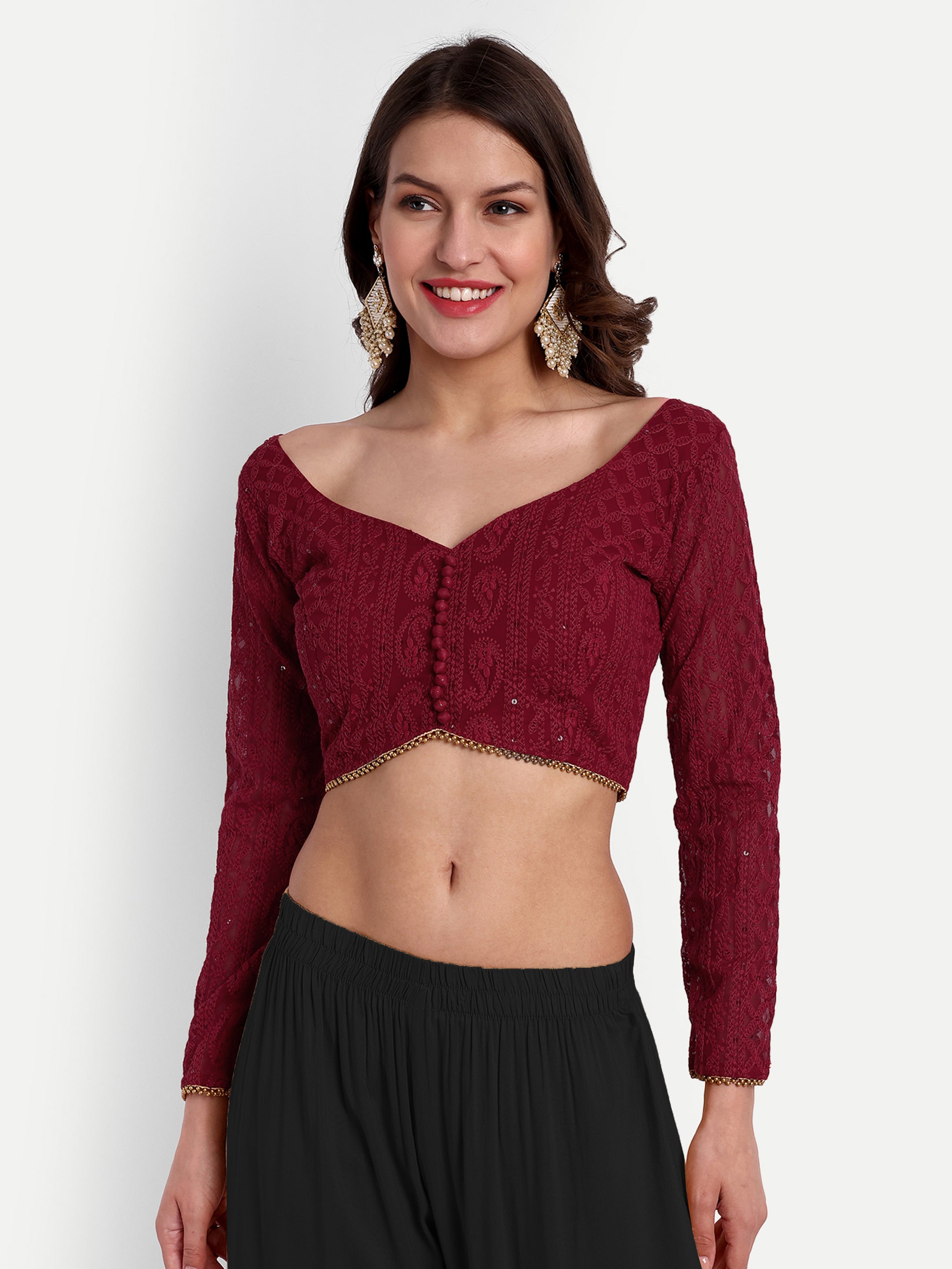 Maroon lakhnavi Full sleeves Blouse