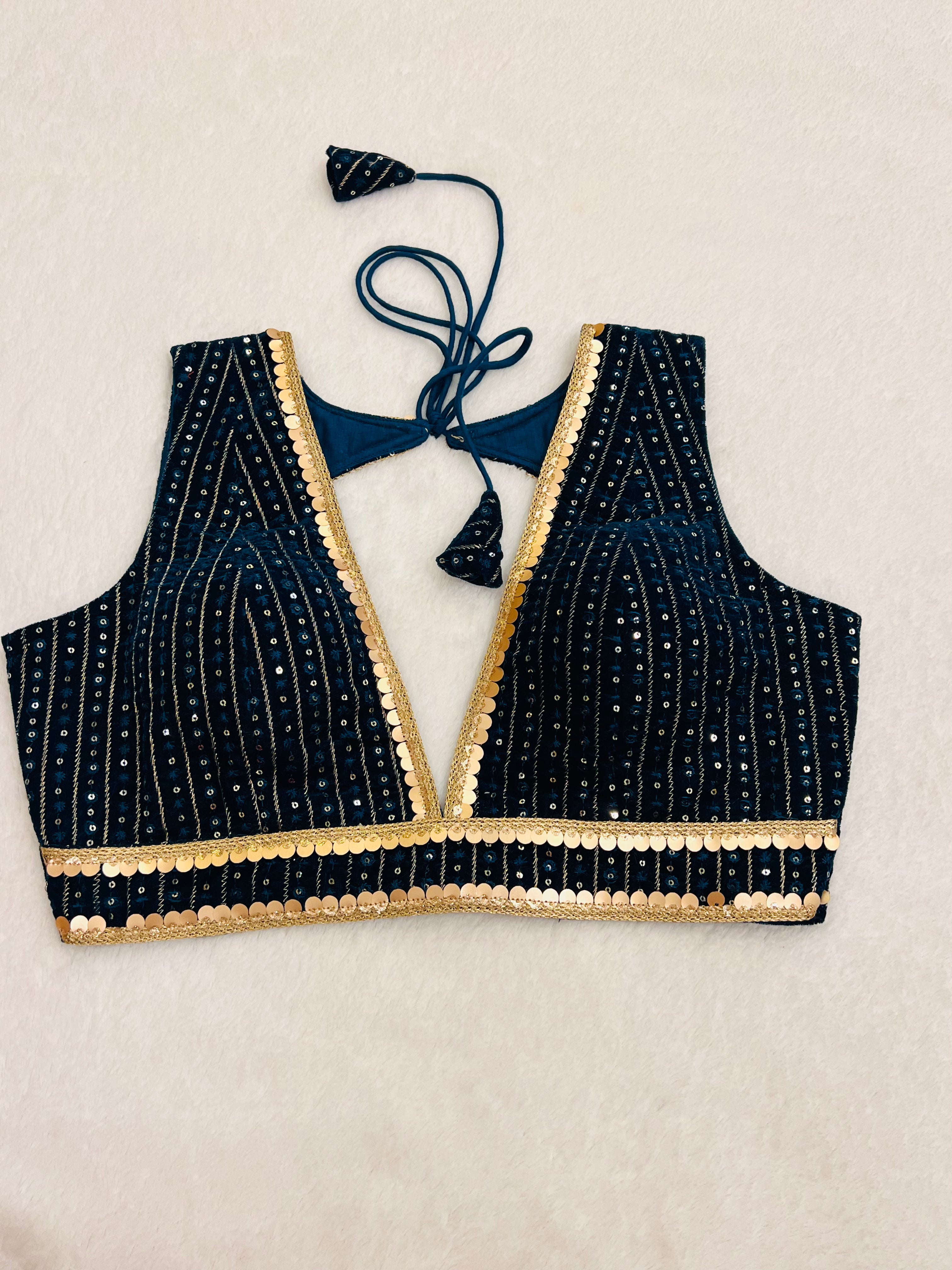 ZARIYA SEQUINS TEAL BLUE BLOUSE