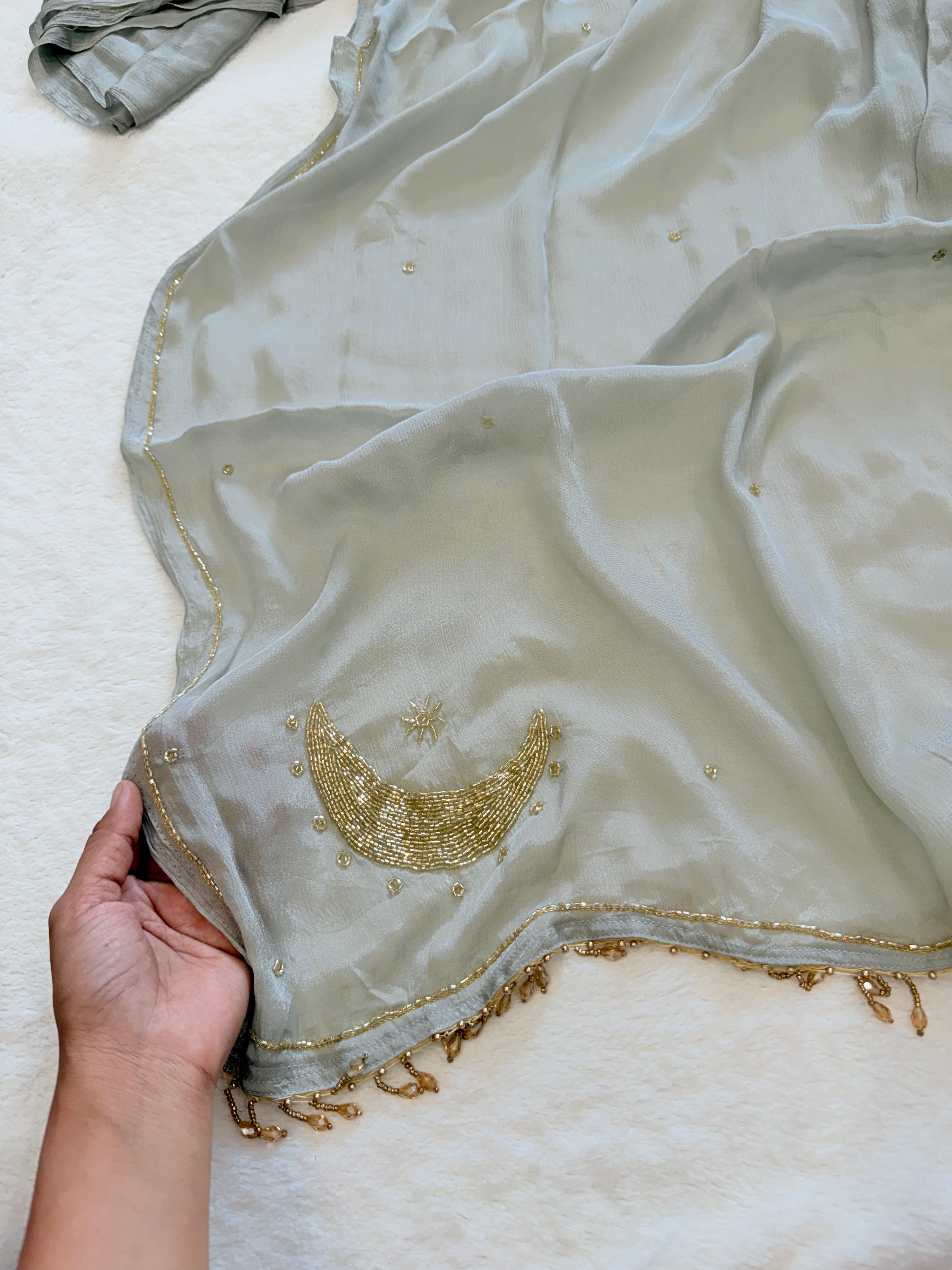 Kanika grey handwork saree