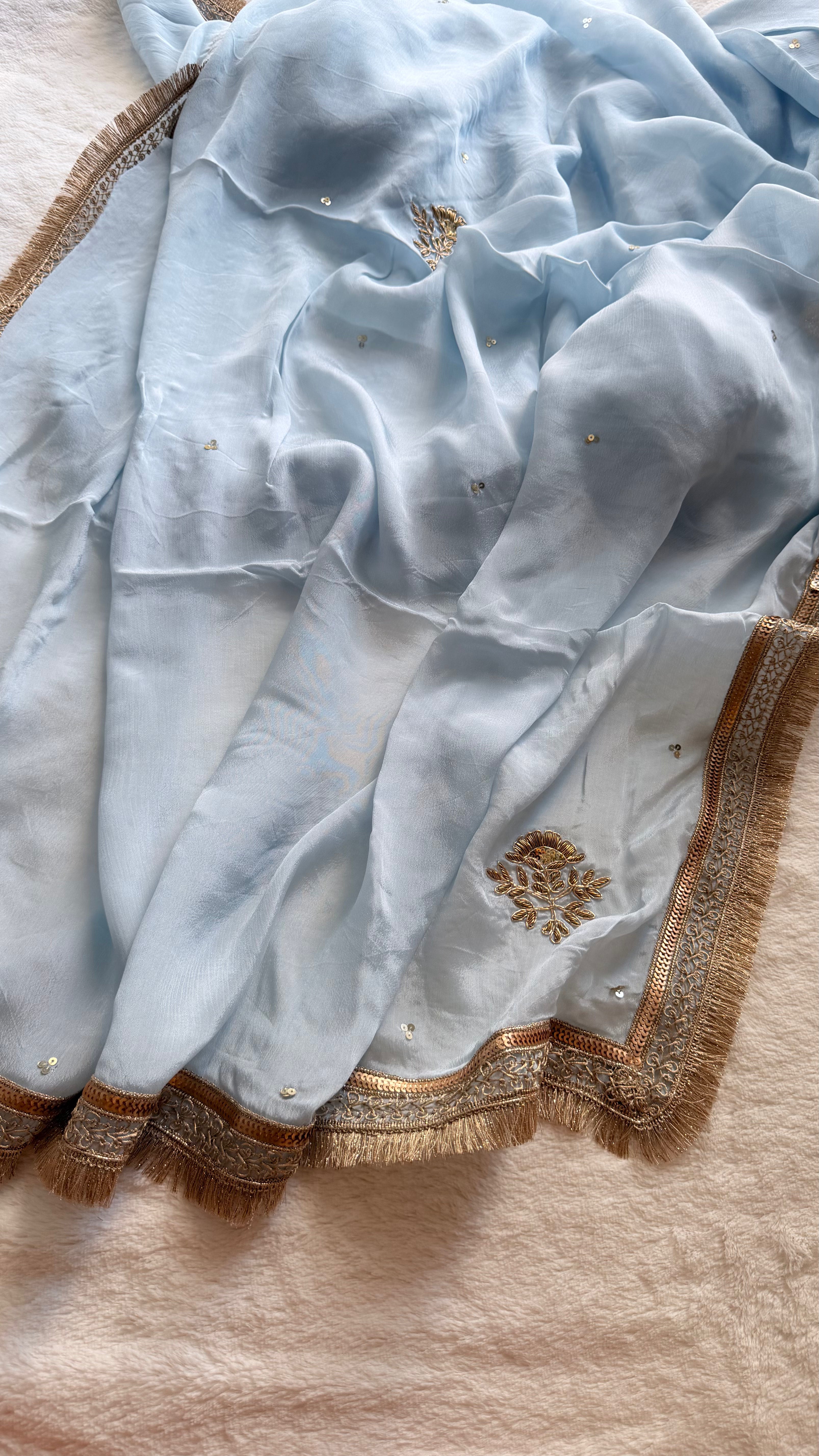 Frosted sky Handwork saree