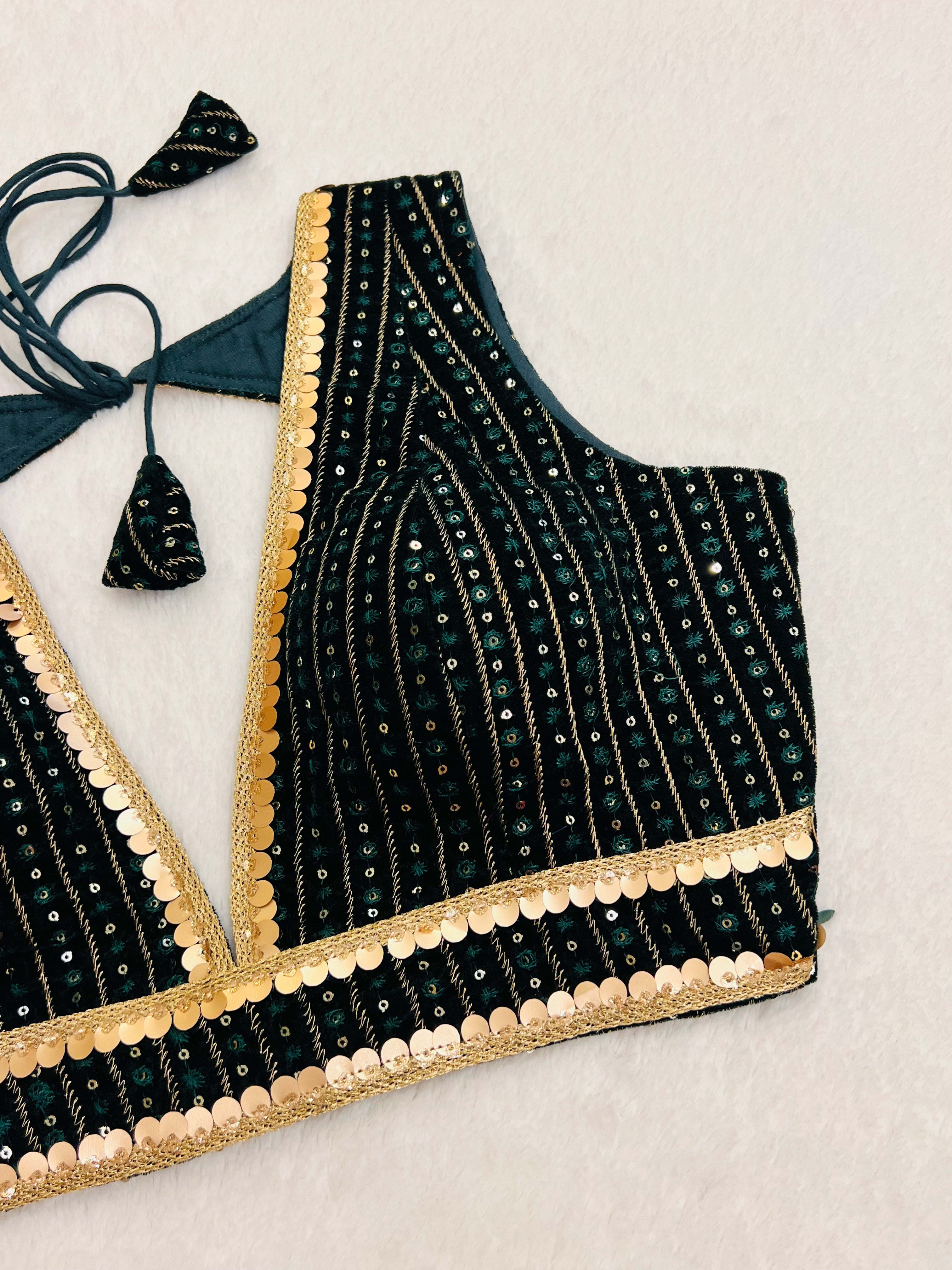 ZARIYA SEQUINS DARK GREEN BLOUSE