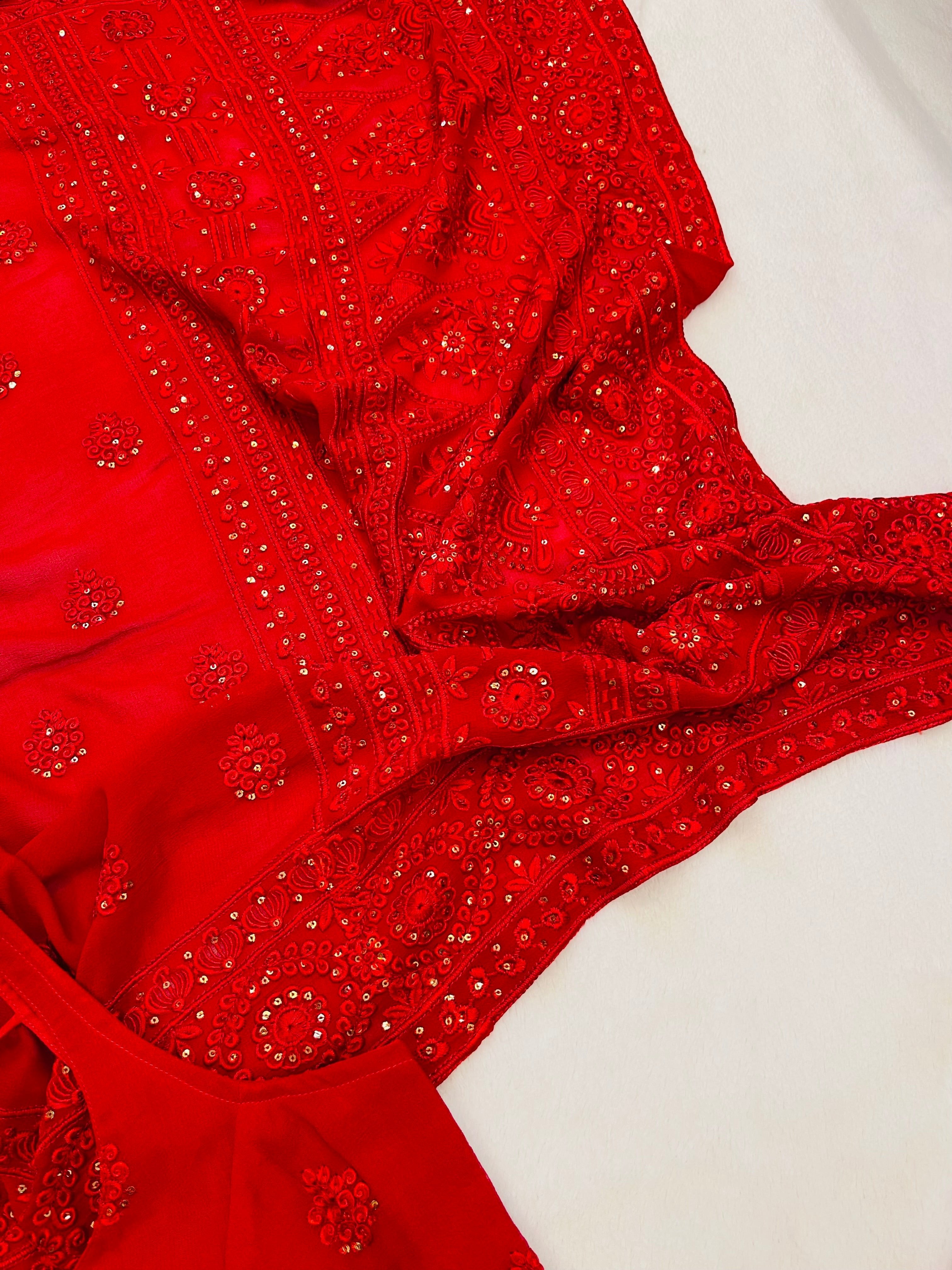 Rigalika Red Pure Georgette Festive Saree